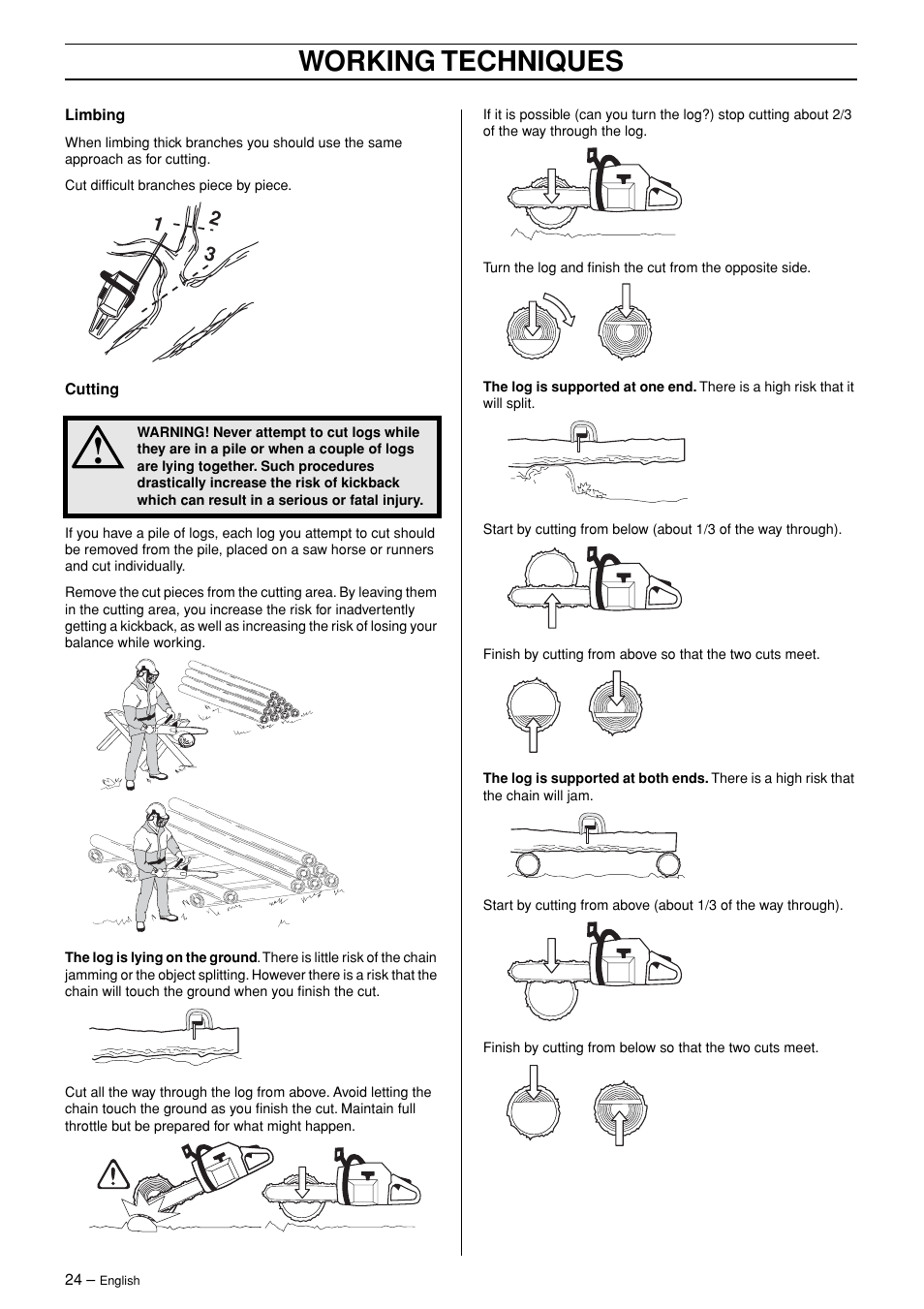 Working techniques | Jonsered CS 2171 User Manual | Page 24 / 40
