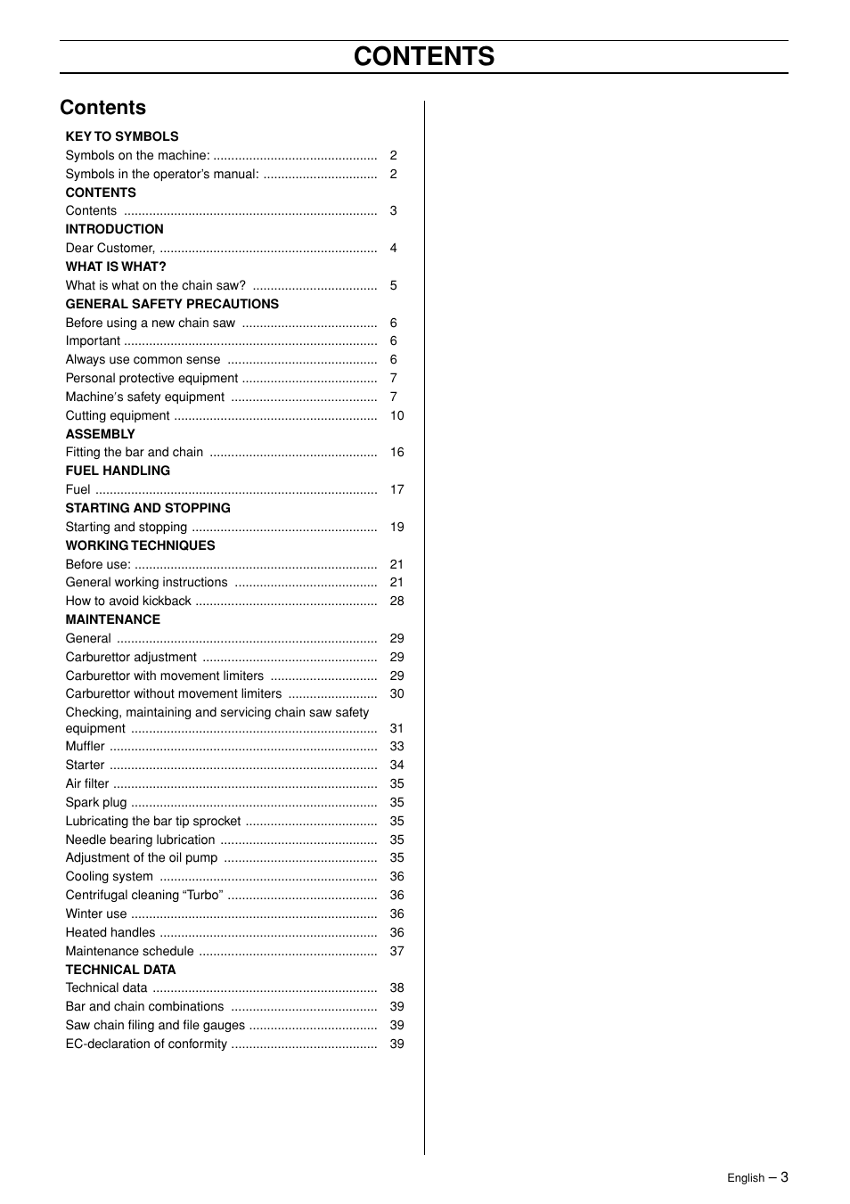 Jonsered CS 2171 User Manual | Page 3 / 40