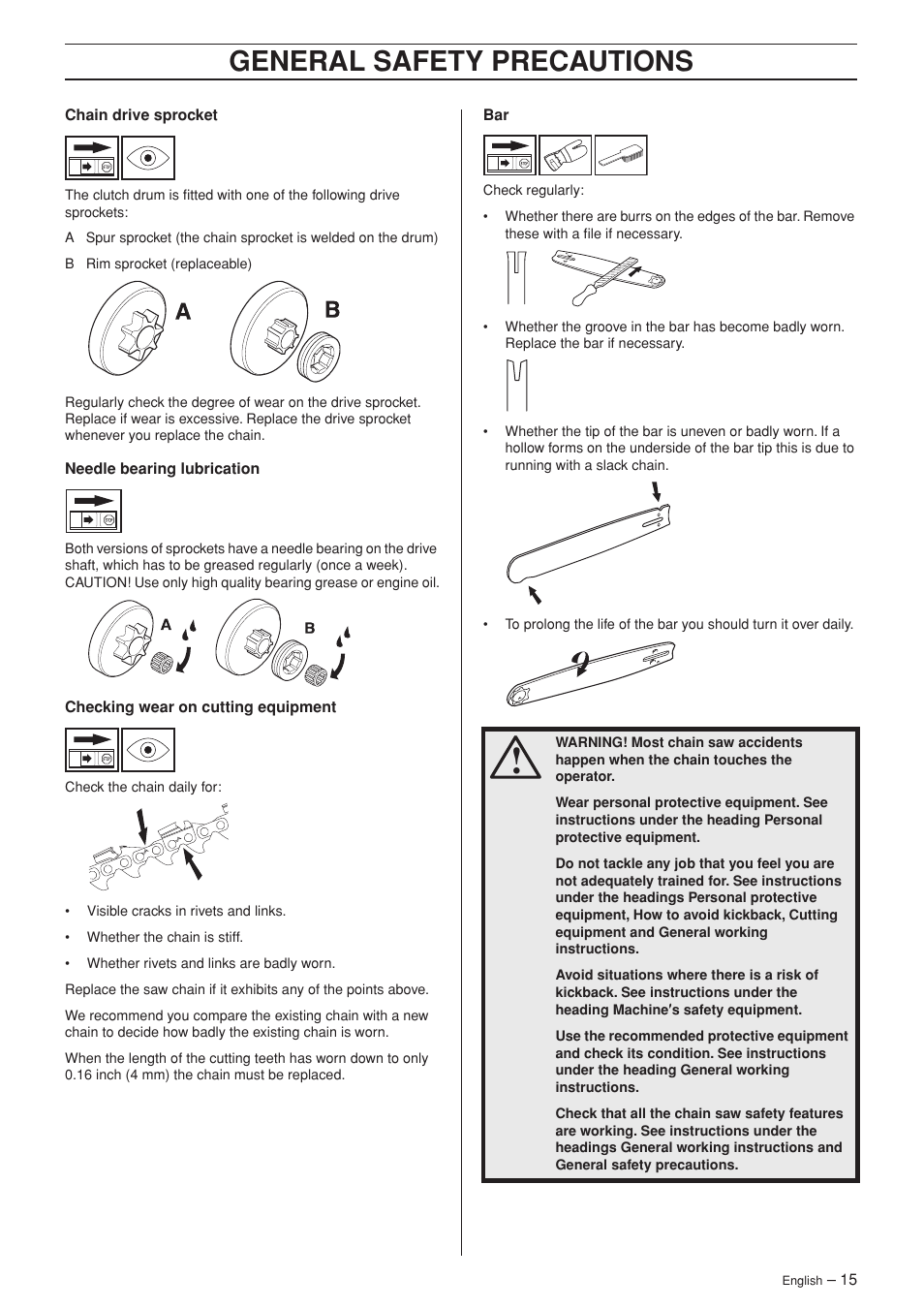 General safety precautions | Jonsered CS 2186 User Manual | Page 15 / 44