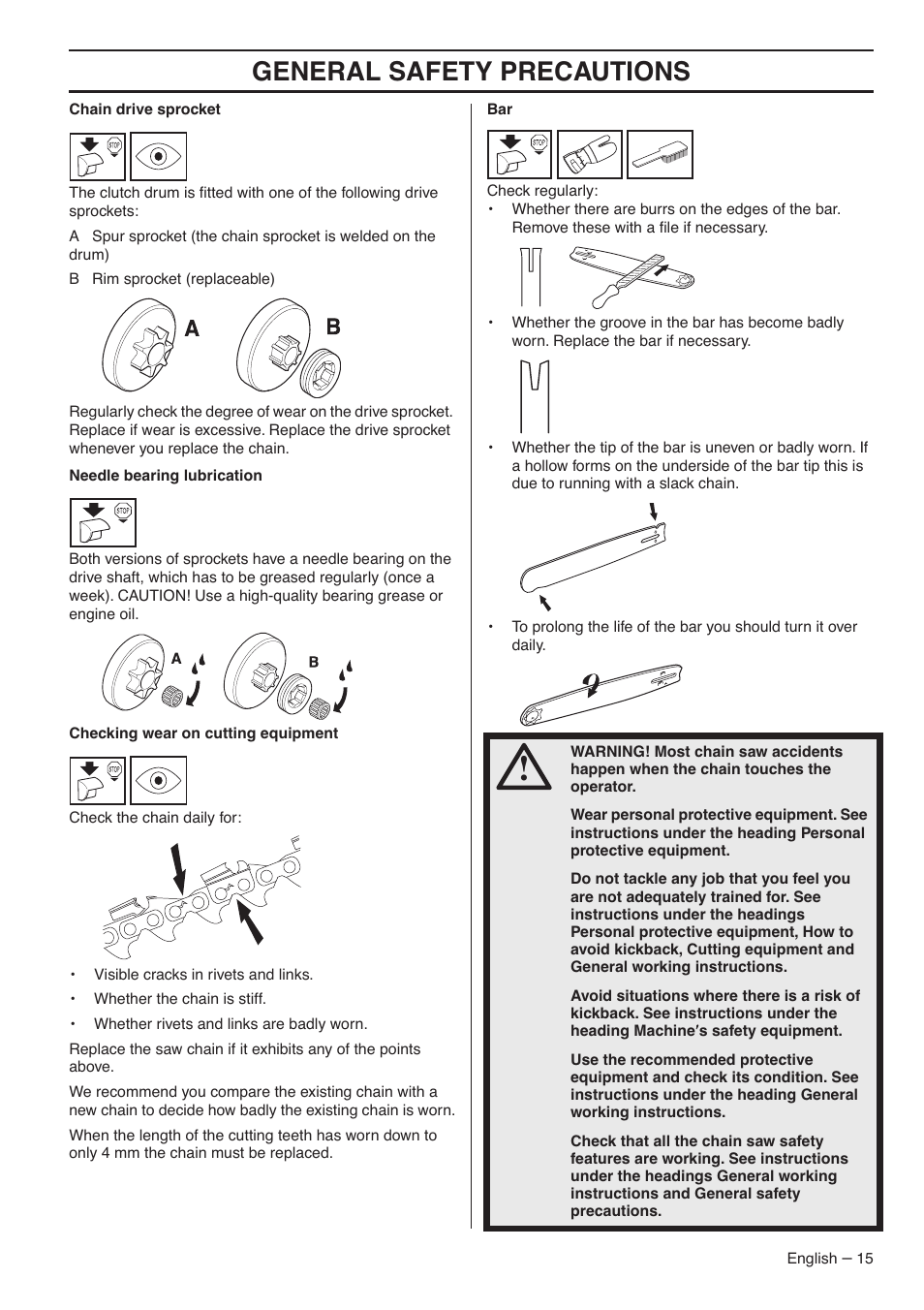 General safety precautions | Jonsered CS 2145S User Manual | Page 15 / 44