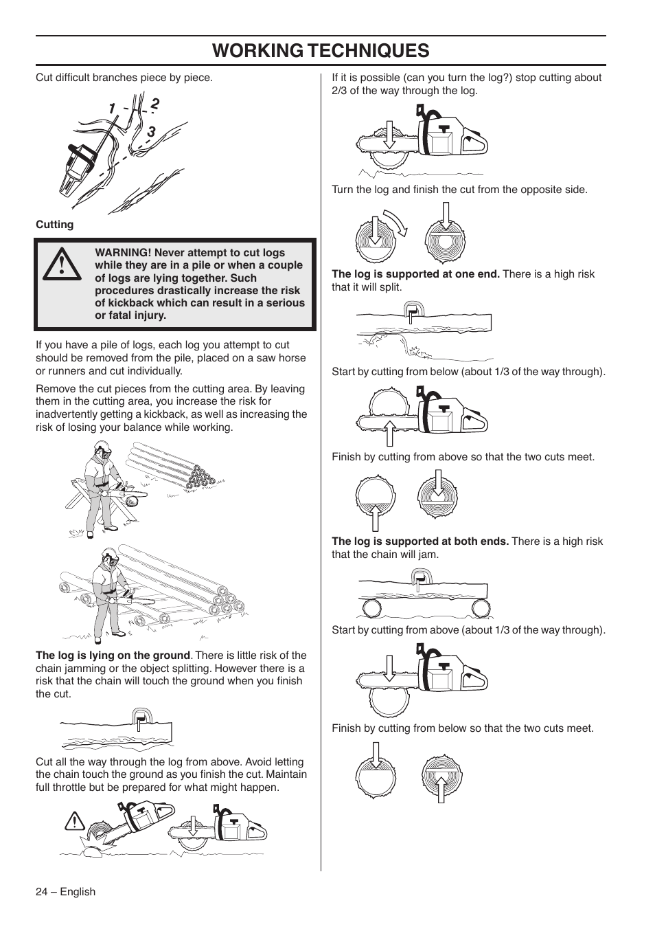 Working techniques | Jonsered CS 2145S User Manual | Page 24 / 44