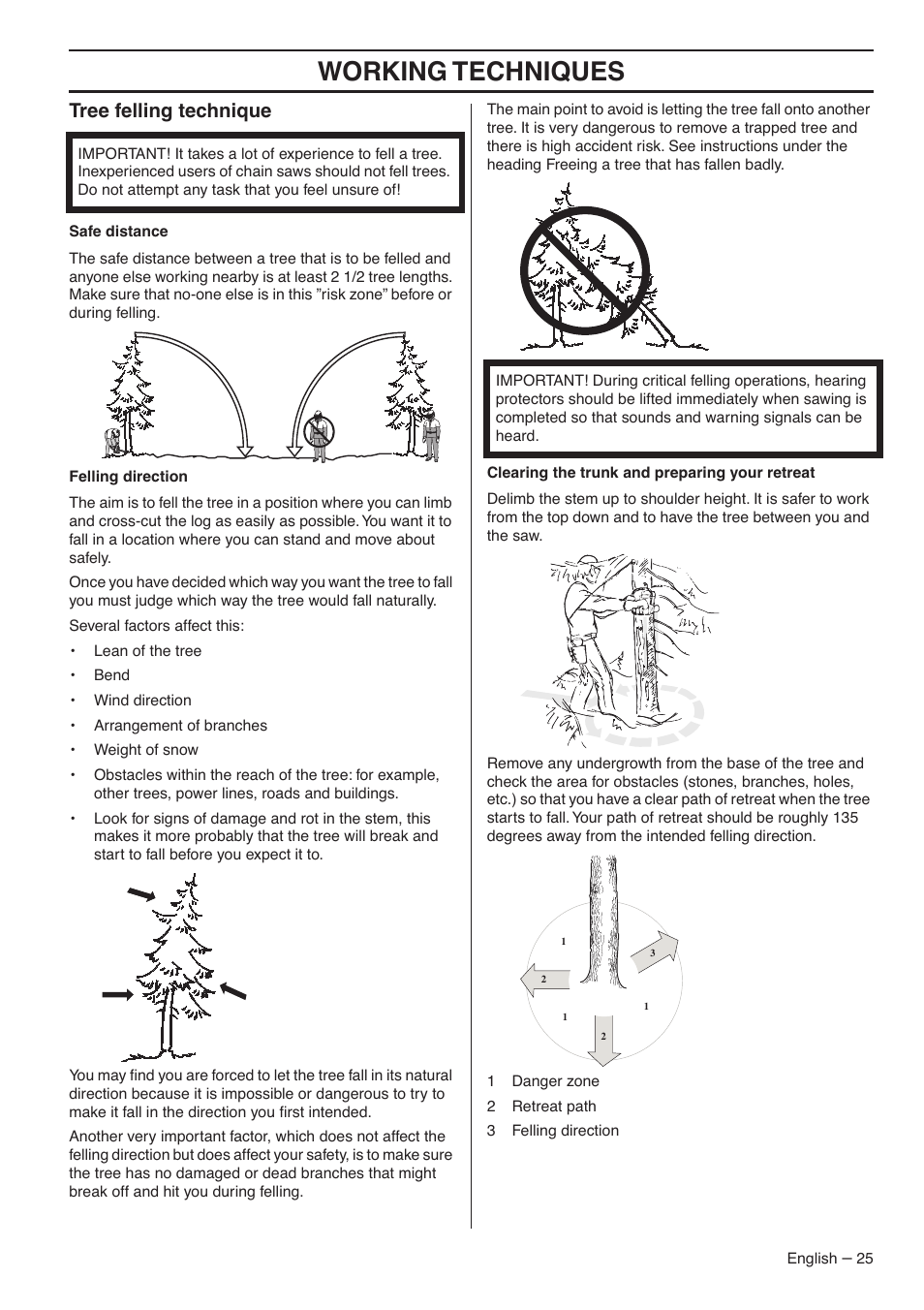 Tree felling technique, Working techniques | Jonsered CS 2145S User Manual | Page 25 / 44
