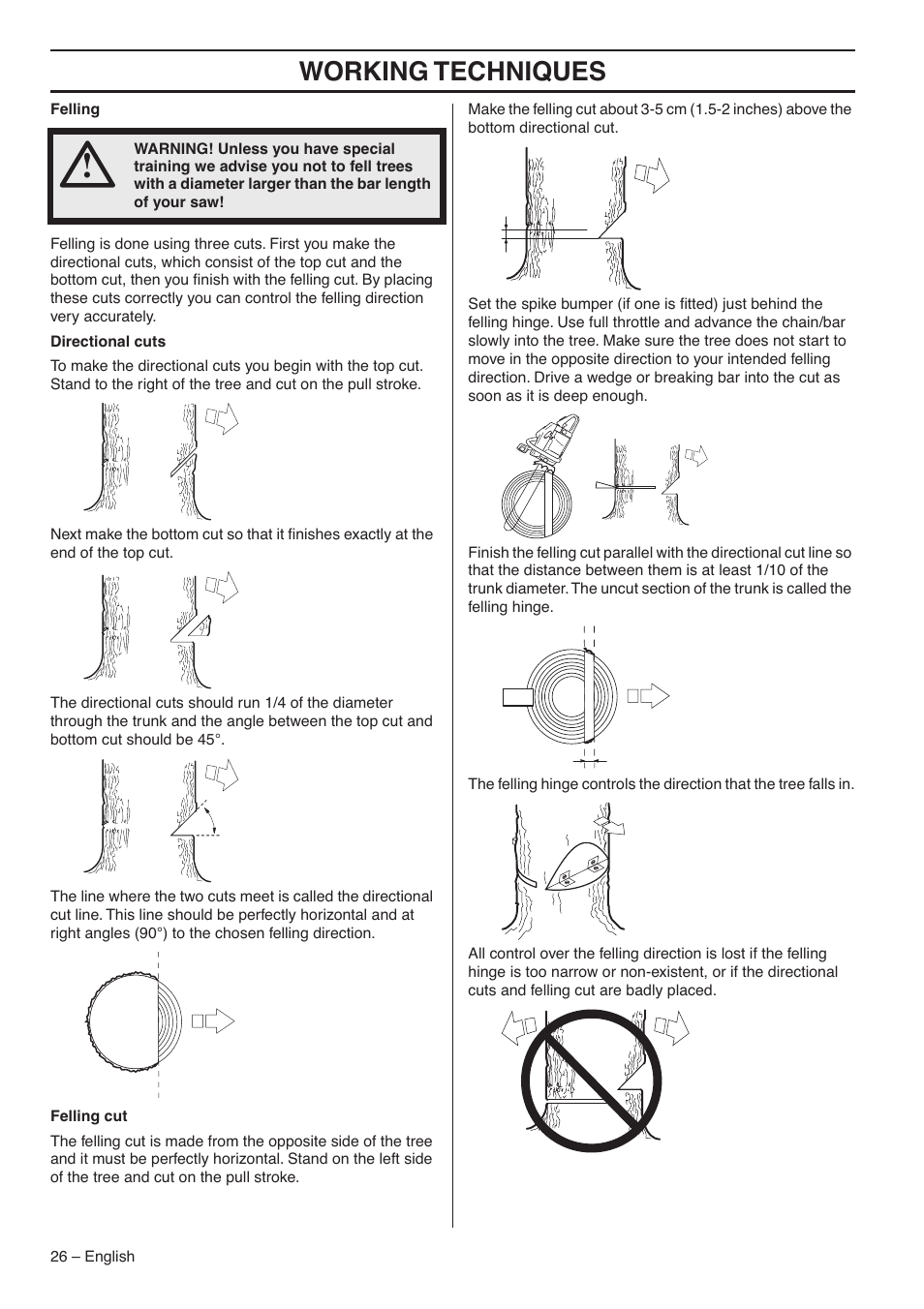 Working techniques | Jonsered CS 2145S User Manual | Page 26 / 44