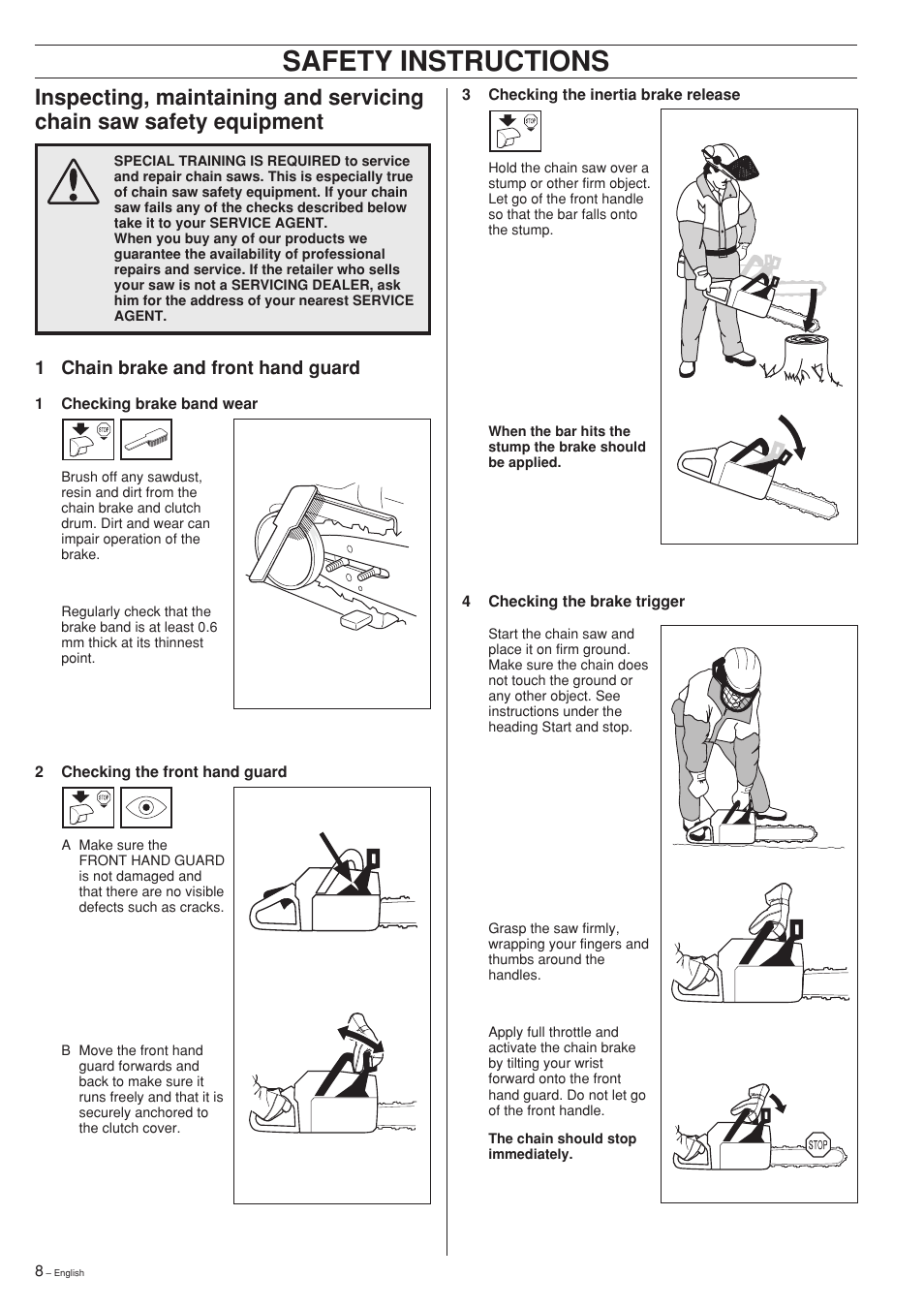 Safety instructions, 1 chain brake and front hand guard | Jonsered CS 2141 User Manual | Page 8 / 36