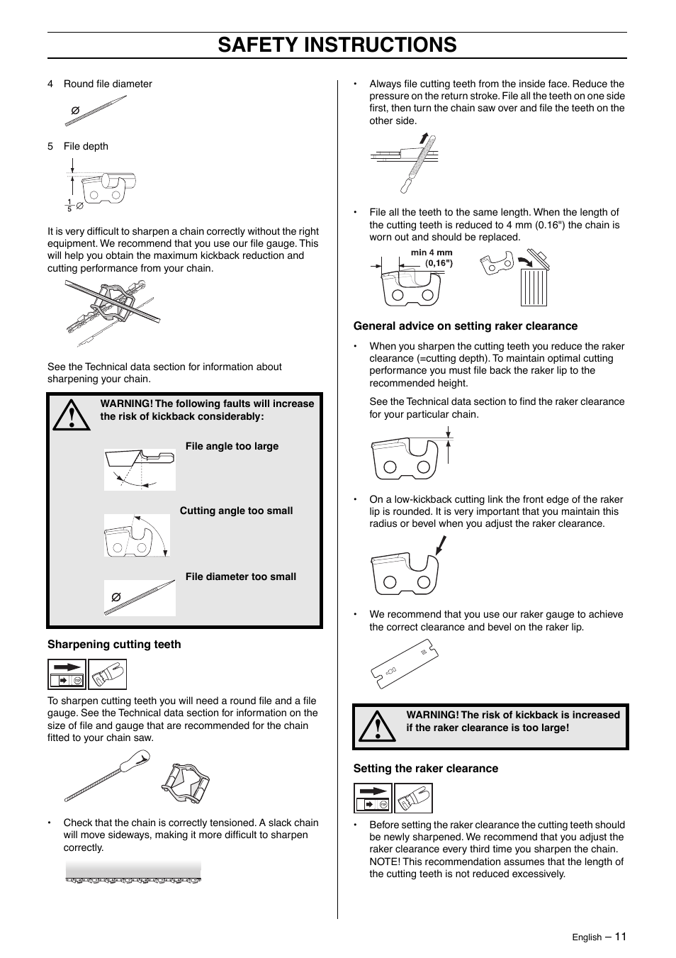 Safety instructions | Jonsered CS2163 User Manual | Page 11 / 36