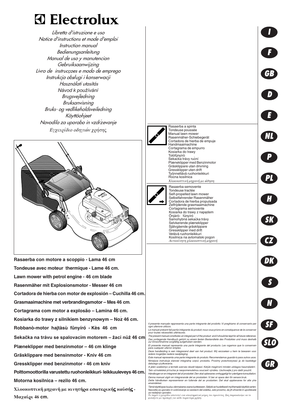 If gb d e nl p pl h sk cz dk s n sf slo gr | Jonsered LM2147CMD AUTO START User Manual | Page 2 / 61