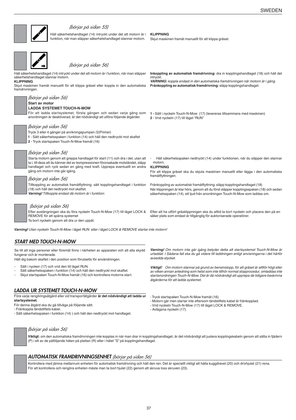 Jonsered LM2147CMD AUTO START User Manual | Page 38 / 61