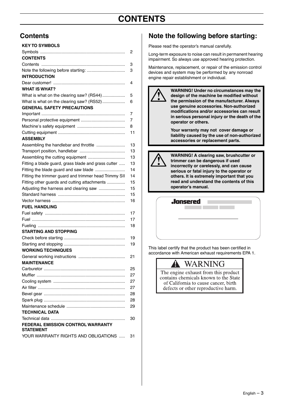 Jonsered GR41/50 User Manual | Page 3 / 36