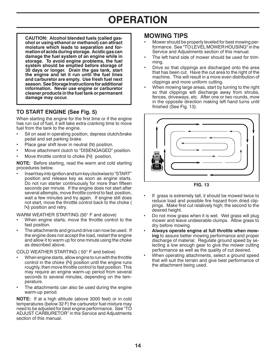 Operation, Mowing tips | Jonsered LT2216 User Manual | Page 14 / 28