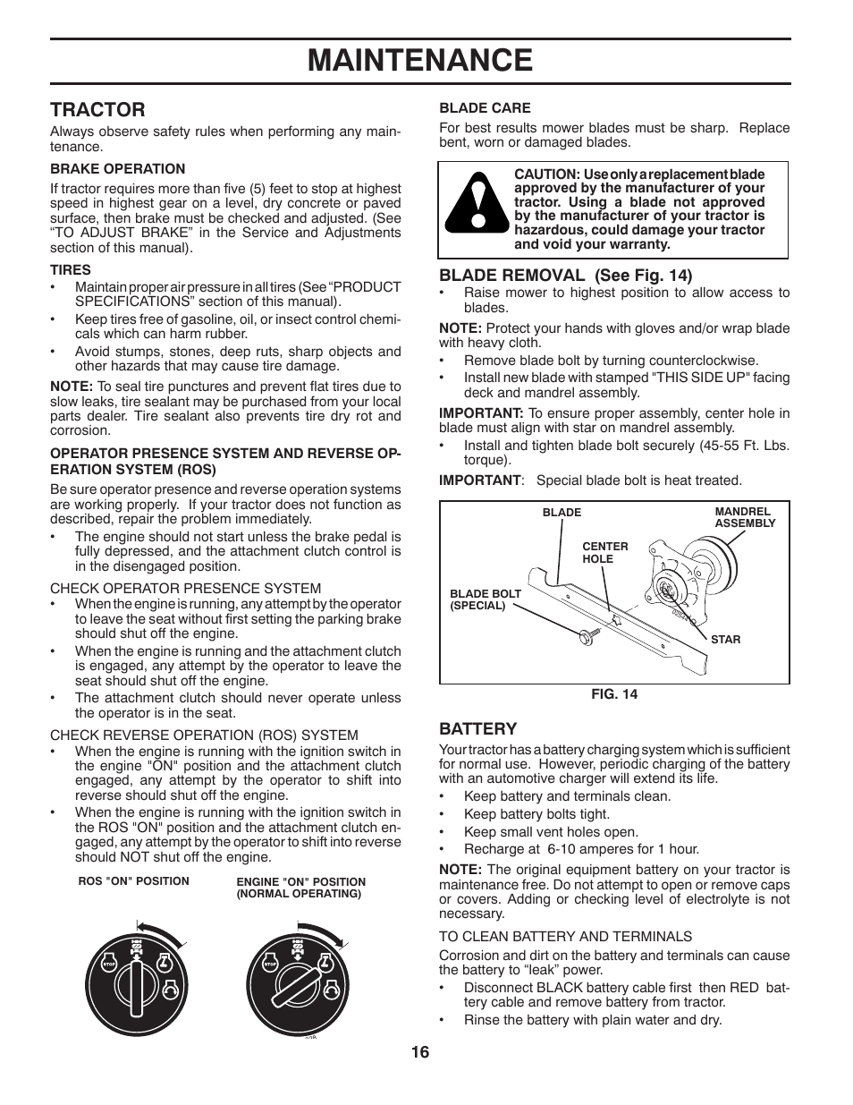 Maintenance, Tractor | Jonsered LT2216 User Manual | Page 16 / 28