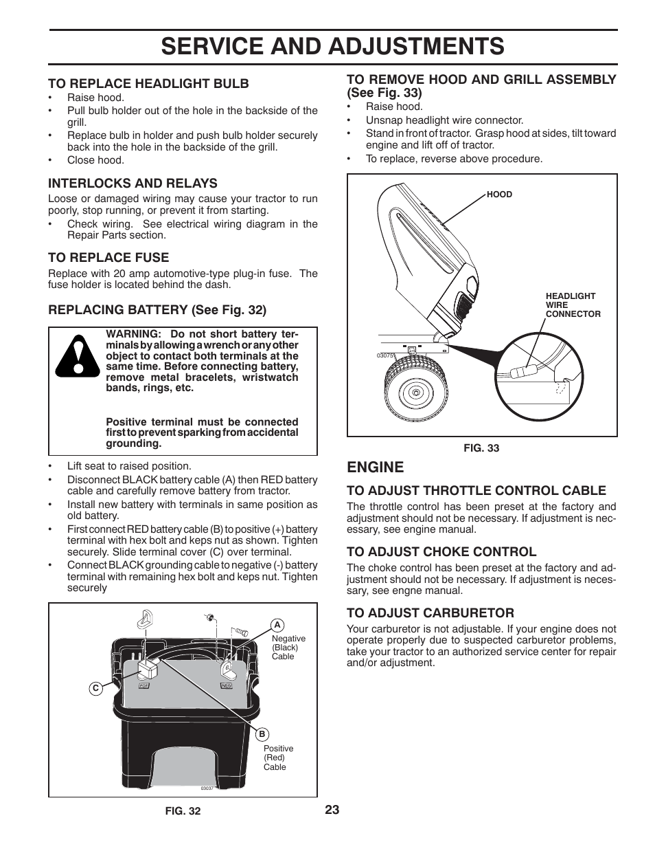 Service and adjustments, Engine | Jonsered LT2216 User Manual | Page 23 / 28
