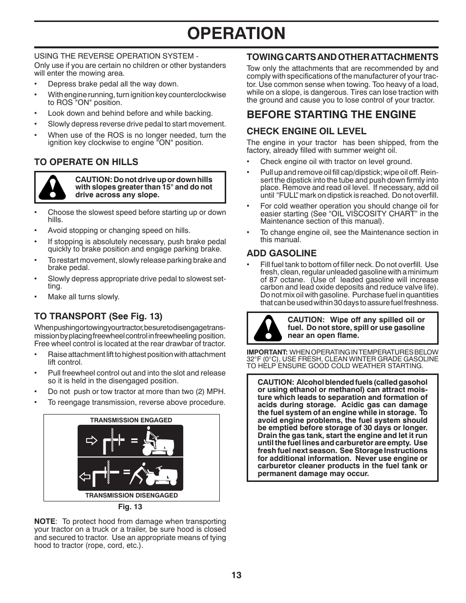 Operation, Before starting the engine | Jonsered LT2218A User Manual | Page 13 / 32