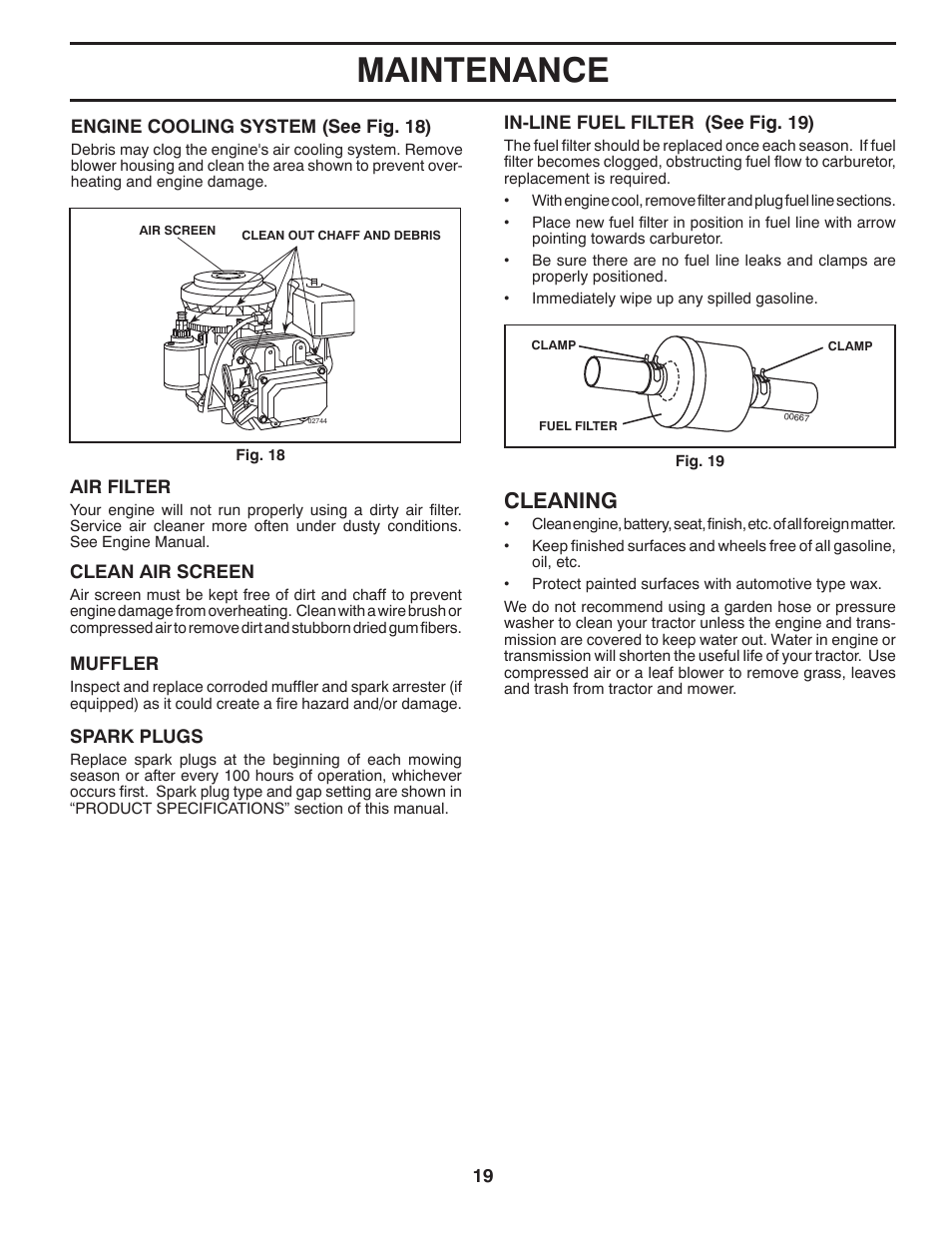 Maintenance, Cleaning | Jonsered LT2218A User Manual | Page 19 / 32