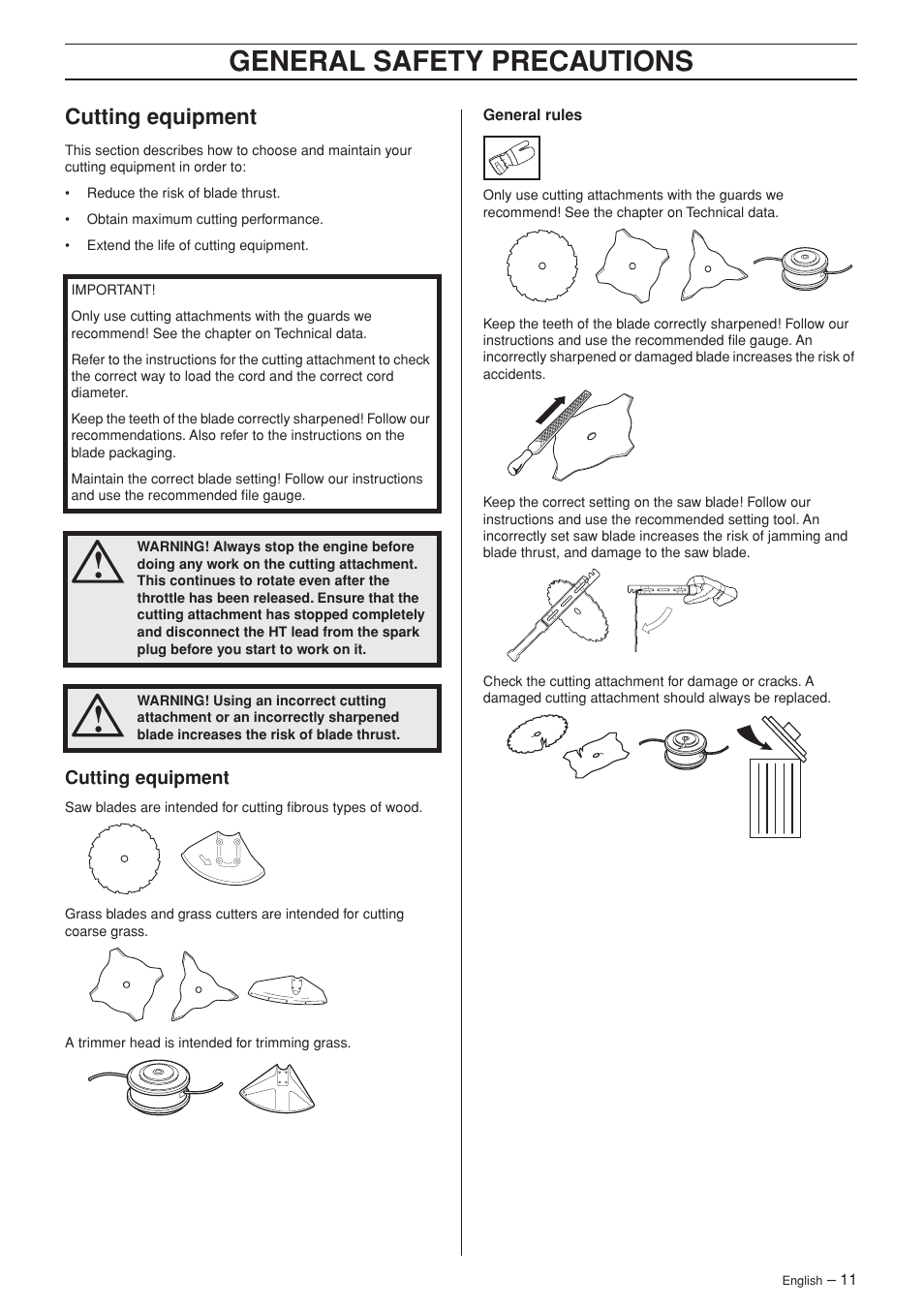 Cutting equipment, General safety precautions | Jonsered RS52 User Manual | Page 11 / 36