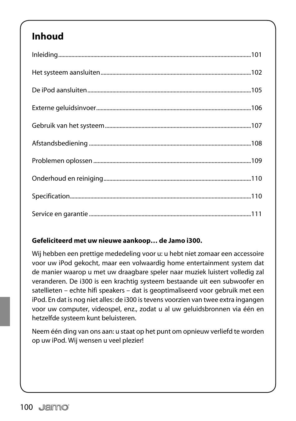 Inhoud | JAMO i Series I300 User Manual | Page 100 / 124