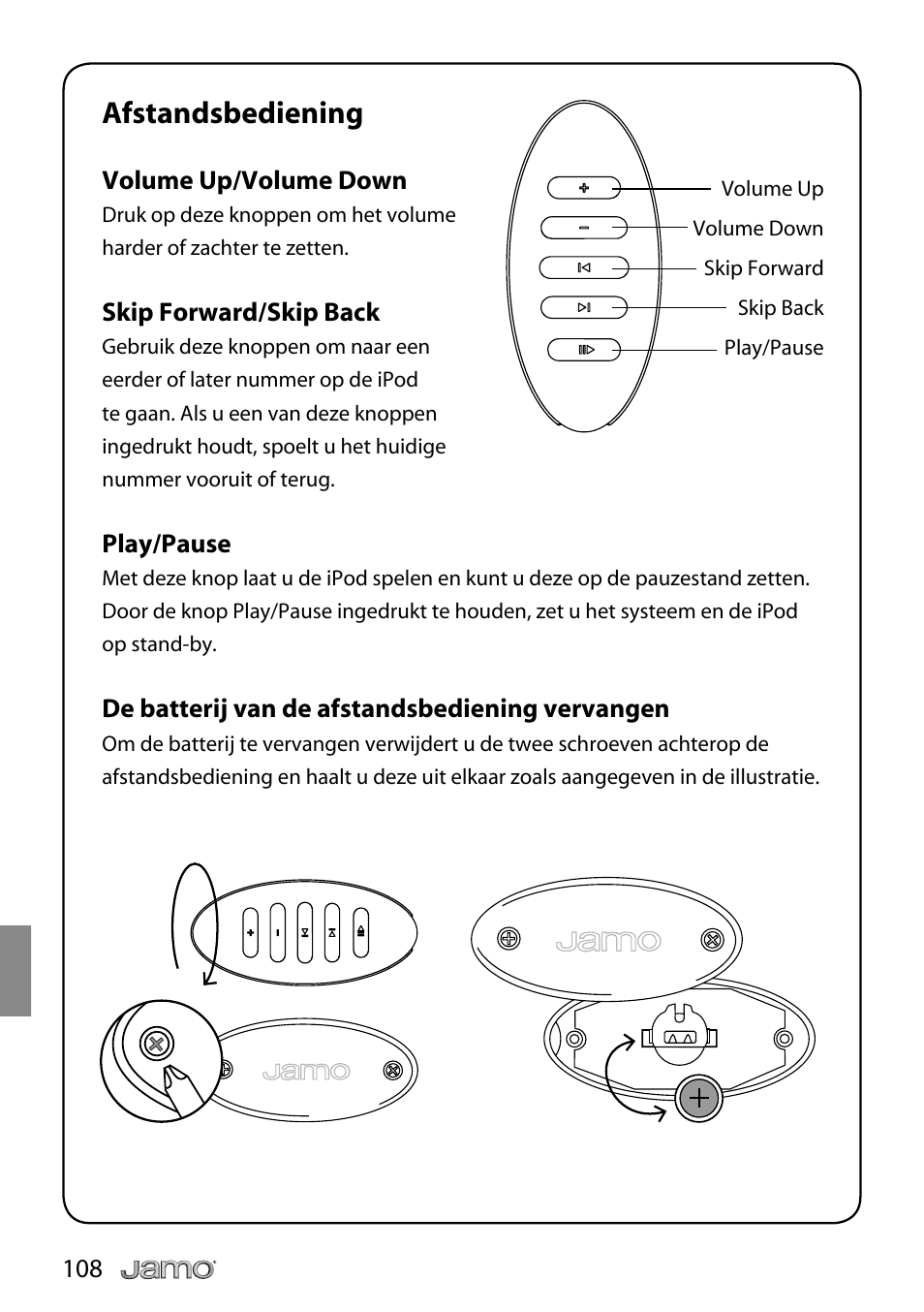 Afstandsbediening | JAMO i Series I300 User Manual | Page 108 / 124