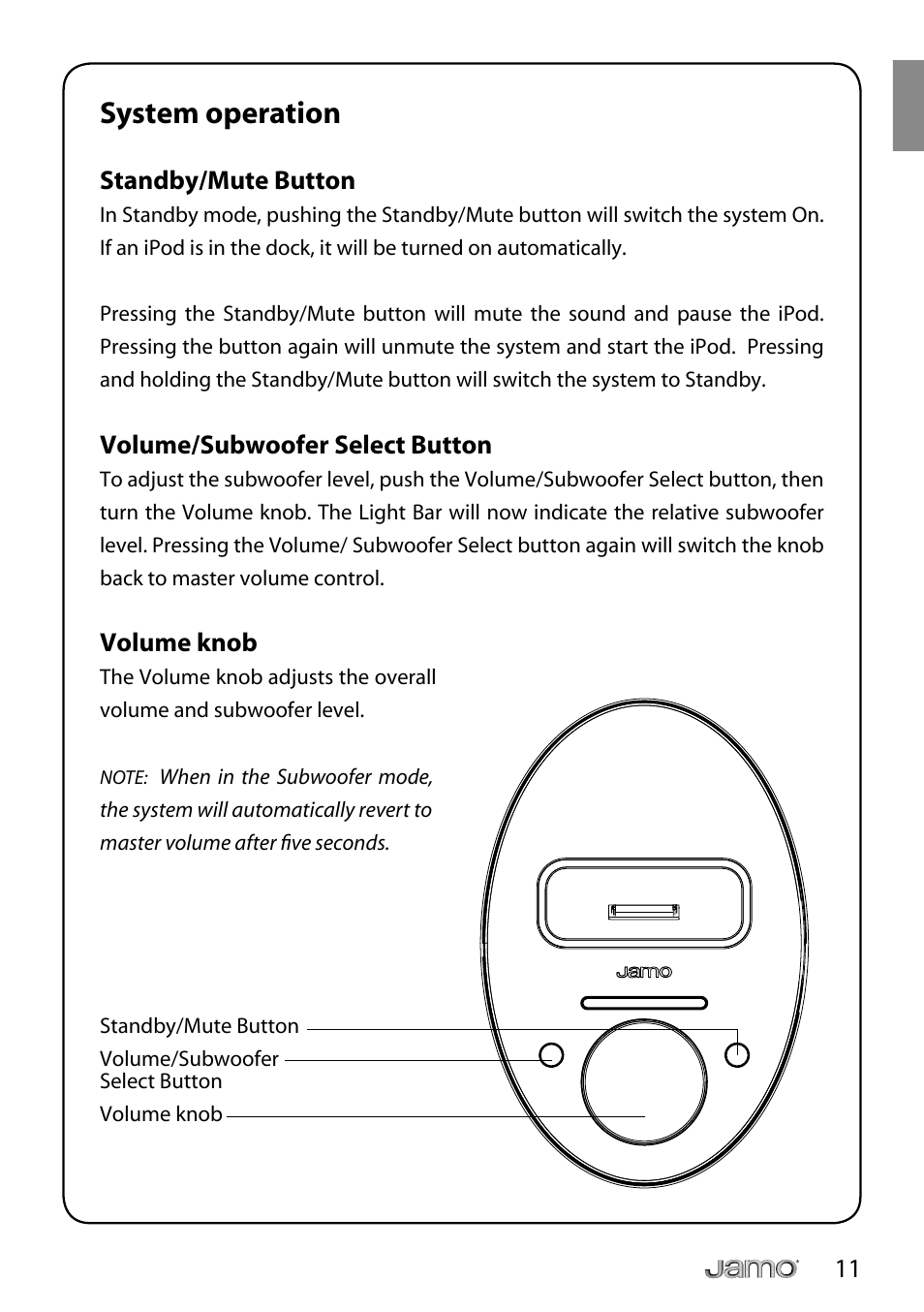 System operation | JAMO i Series I300 User Manual | Page 11 / 124