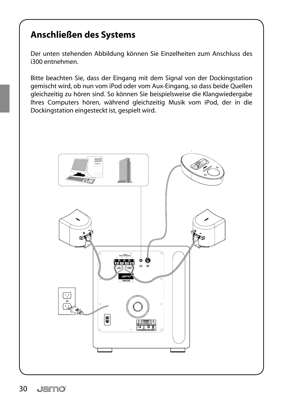 Anschließen des systems | JAMO i Series I300 User Manual | Page 30 / 124