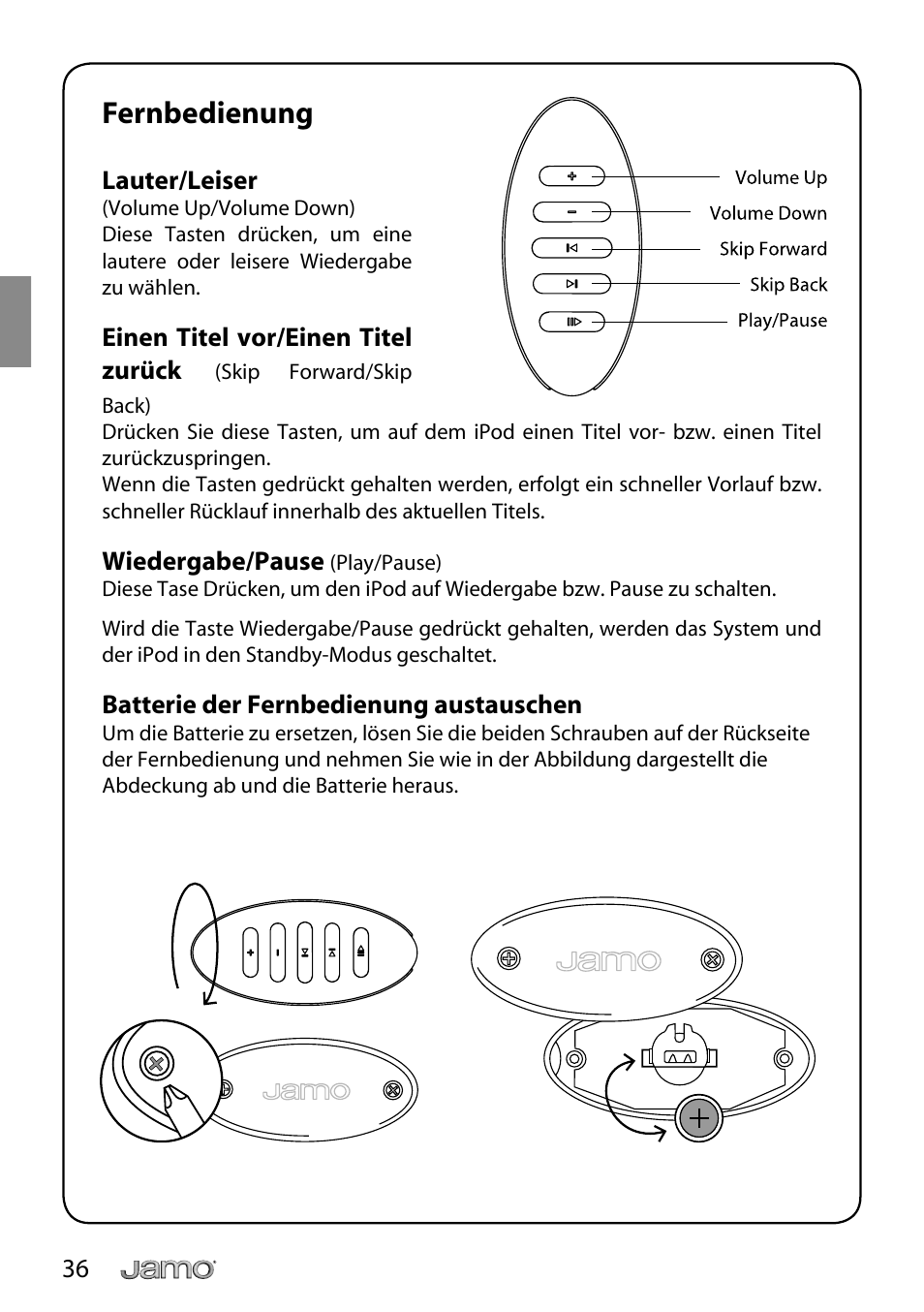 Fernbedienung | JAMO i Series I300 User Manual | Page 36 / 124