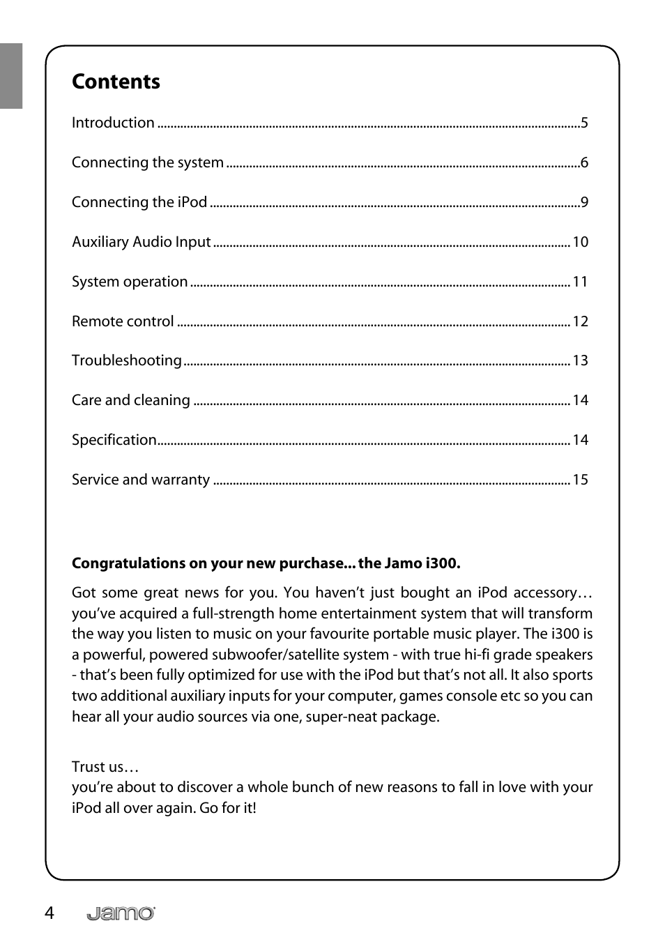 JAMO i Series I300 User Manual | Page 4 / 124
