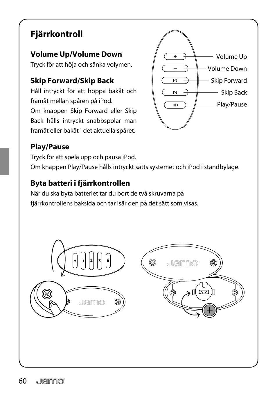 Fjärrkontroll | JAMO i Series I300 User Manual | Page 60 / 124