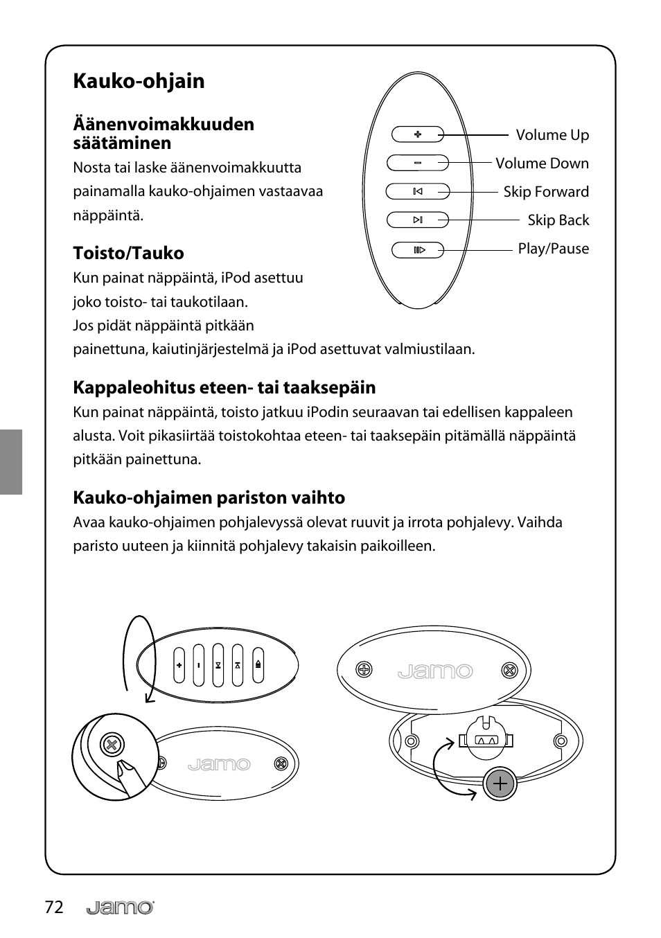 Kauko-ohjain | JAMO i Series I300 User Manual | Page 72 / 124