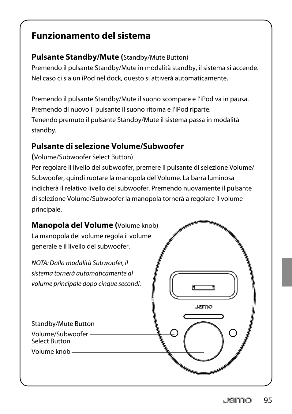 Funzionamento del sistema | JAMO i Series I300 User Manual | Page 95 / 124
