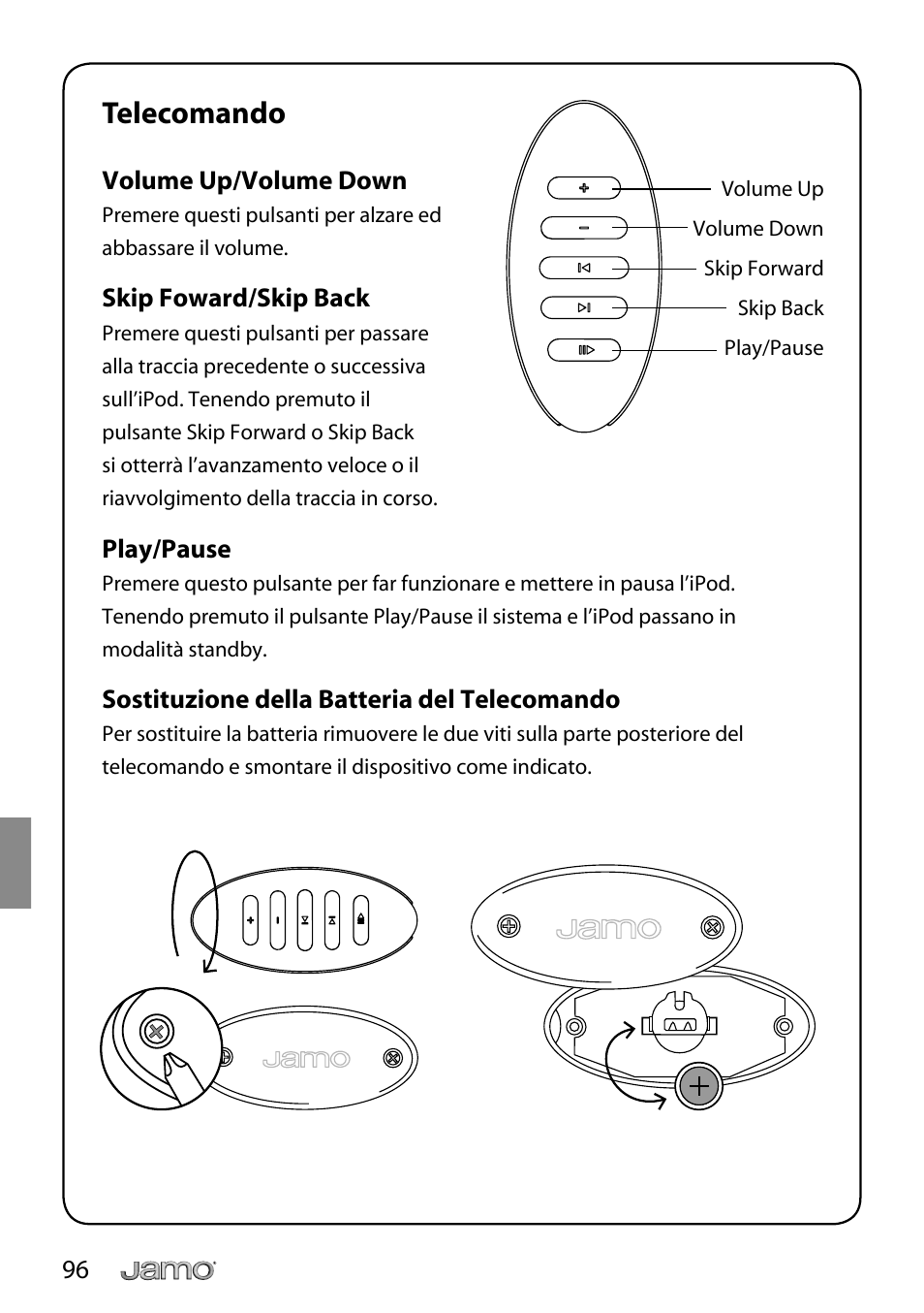 Telecomando | JAMO i Series I300 User Manual | Page 96 / 124
