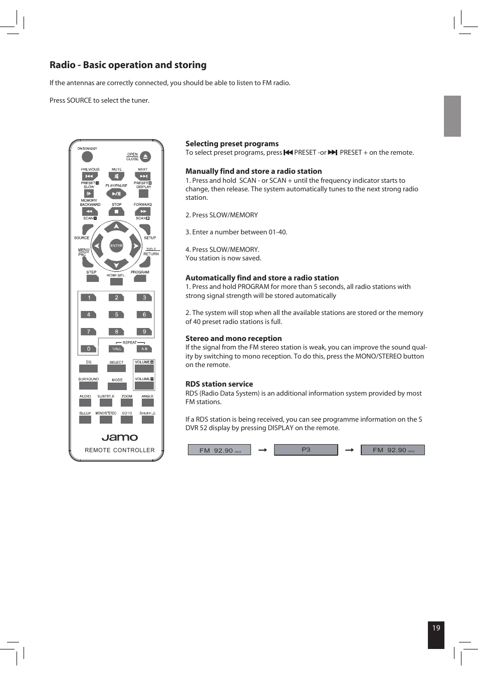 Radio - basic operation and storing | JAMO S 502 User Manual | Page 19 / 124