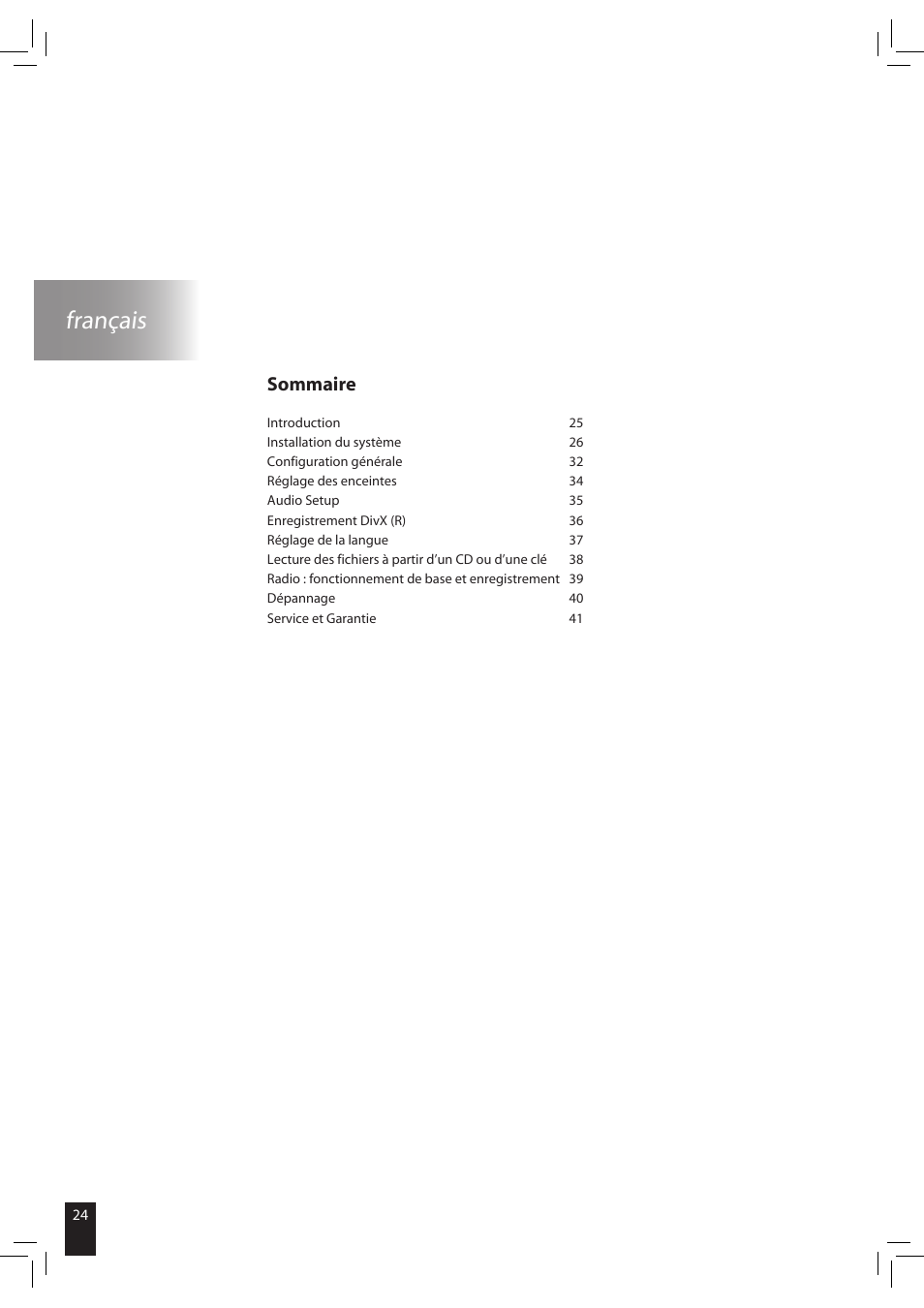 Français, Sommaire | JAMO S 502 User Manual | Page 24 / 124