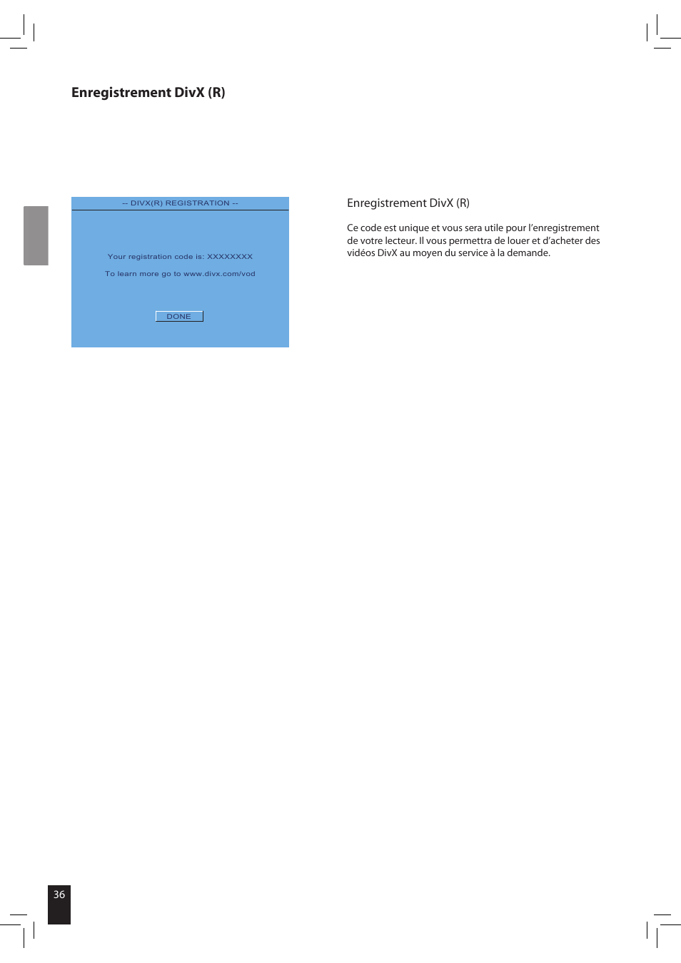 Enregistrement divx (r) | JAMO S 502 User Manual | Page 36 / 124