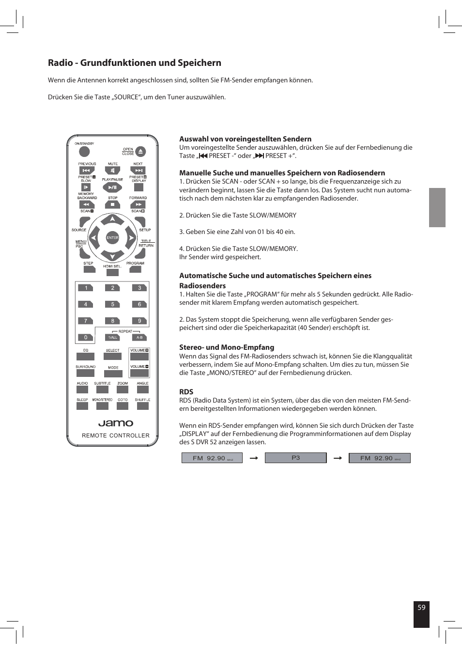 Radio - grundfunktionen und speichern | JAMO S 502 User Manual | Page 59 / 124