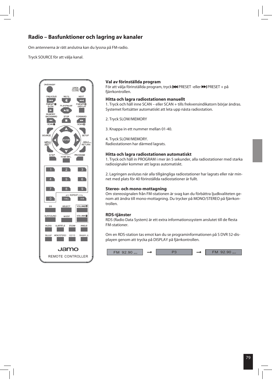 Radio – basfunktioner och lagring av kanaler | JAMO S 502 User Manual | Page 79 / 124