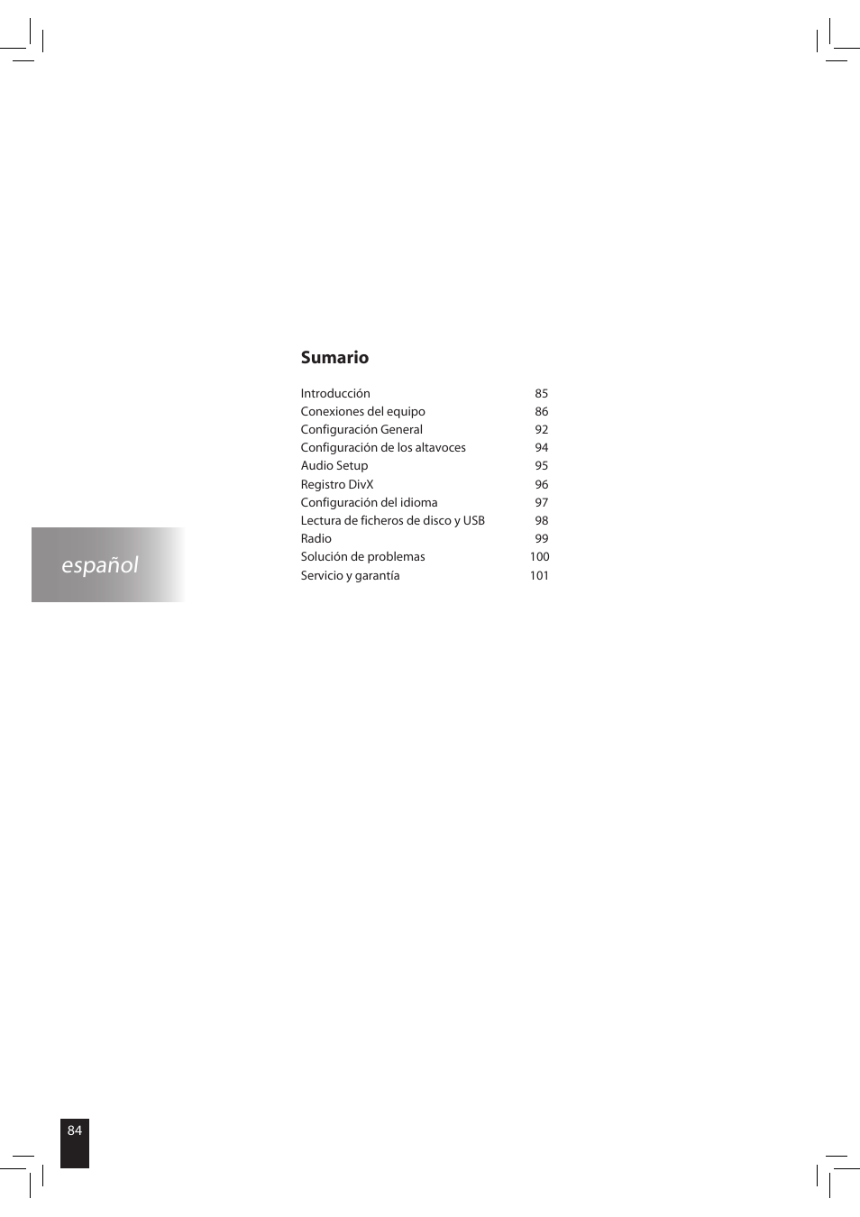 Español, Sumario | JAMO S 502 User Manual | Page 84 / 124