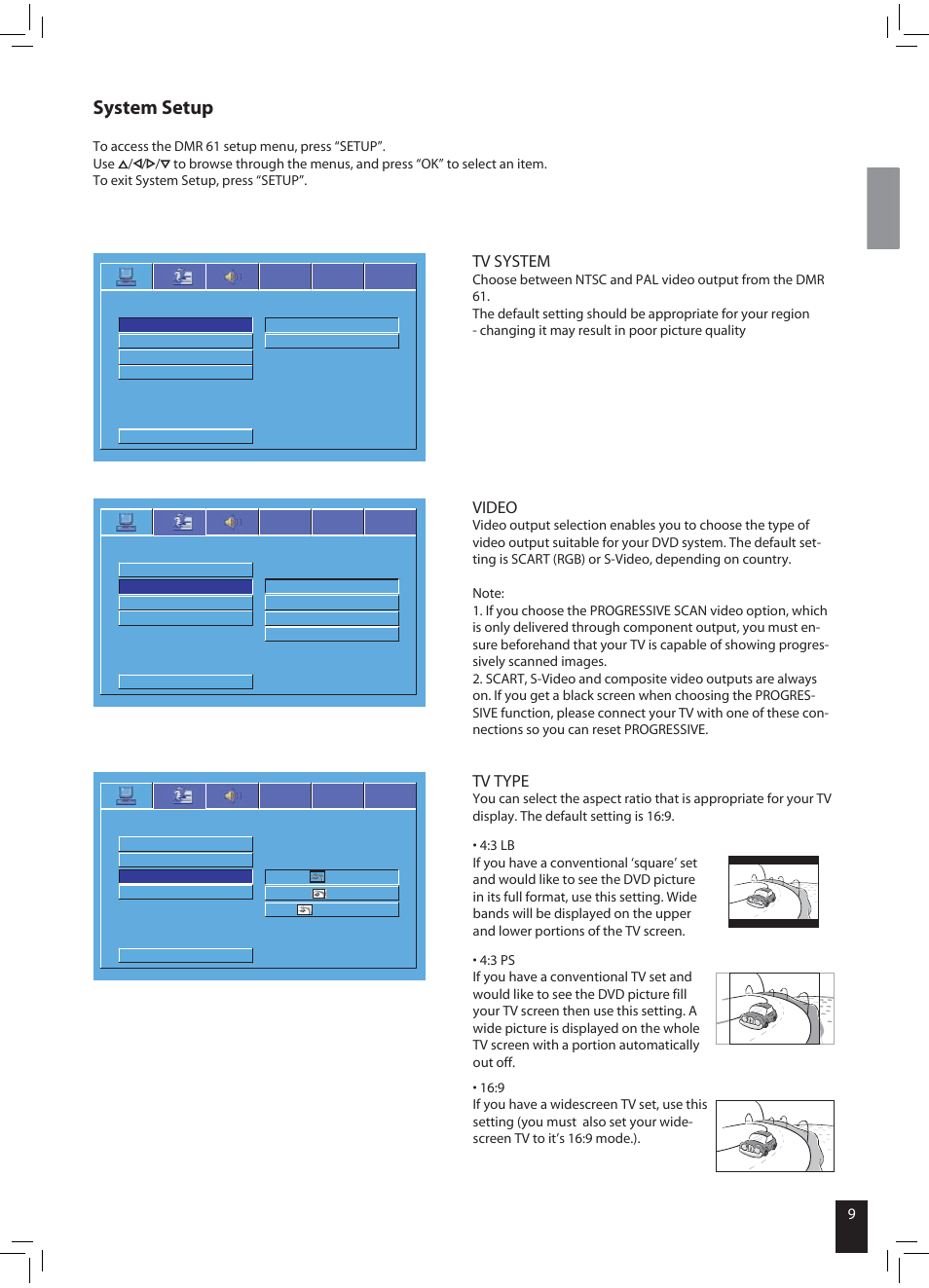 System setup, Tv system, Video | Tv type | JAMO DMR 61 User Manual | Page 7 / 18