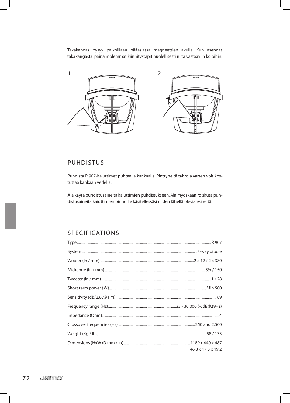 JAMO R 907 User Manual | Page 72 / 122