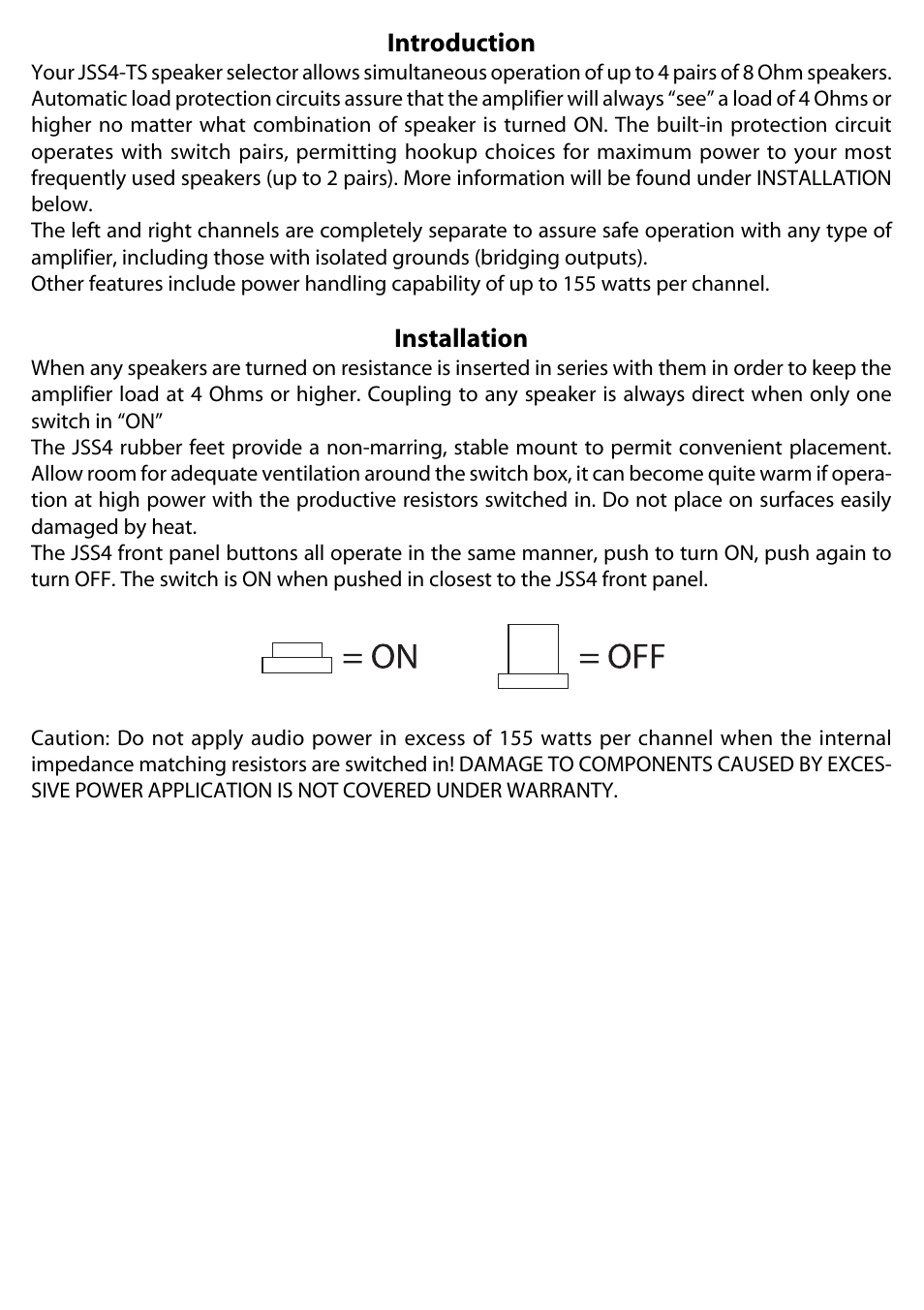 Introduction, Installation | JAMO JSS4-TS User Manual | Page 2 / 4