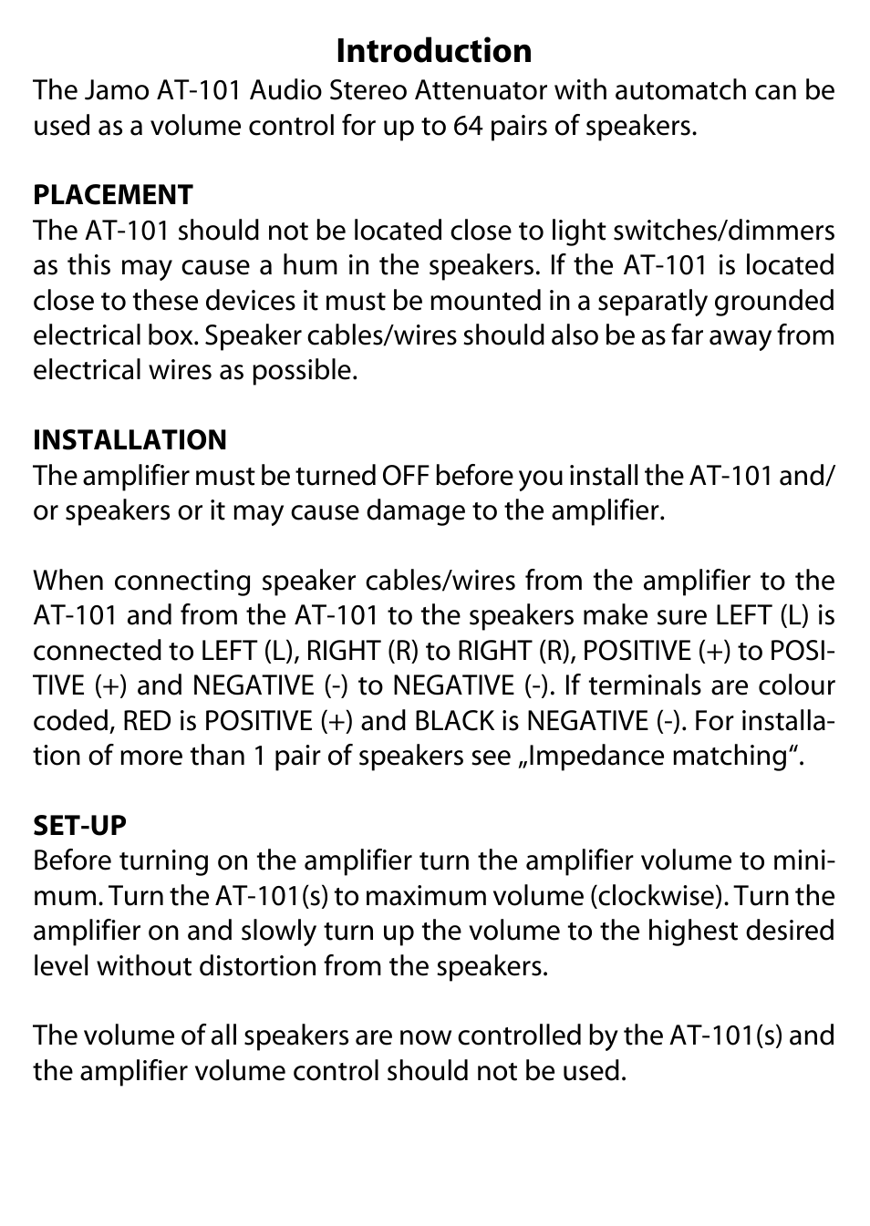 Introduction | JAMO AT101 User Manual | Page 2 / 4