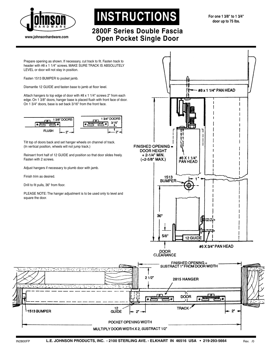 Johnson Hardware IN2800FP User Manual | 1 page