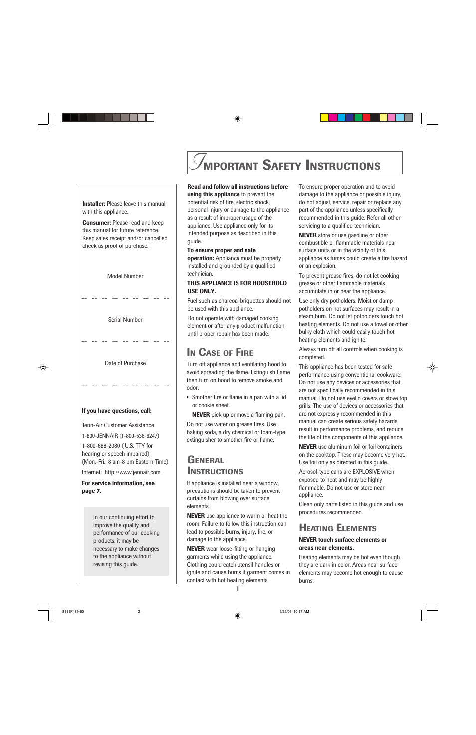 Mportant, Afety, Nstructions | Jenn-Air JED7430 User Manual | Page 2 / 28
