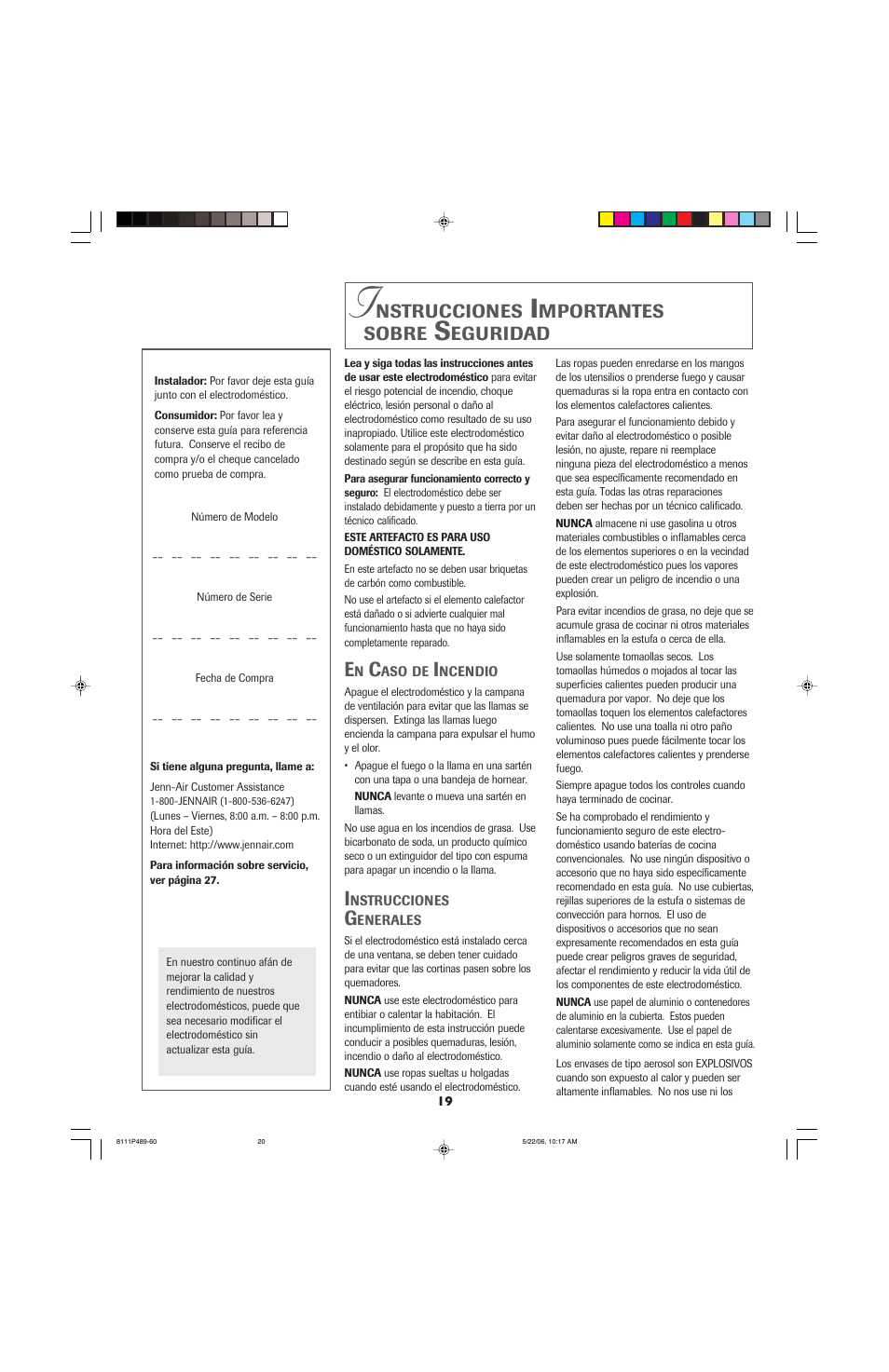 Nstrucciones, Mportantes, Sobre | Eguridad | Jenn-Air JED7430 User Manual | Page 20 / 28