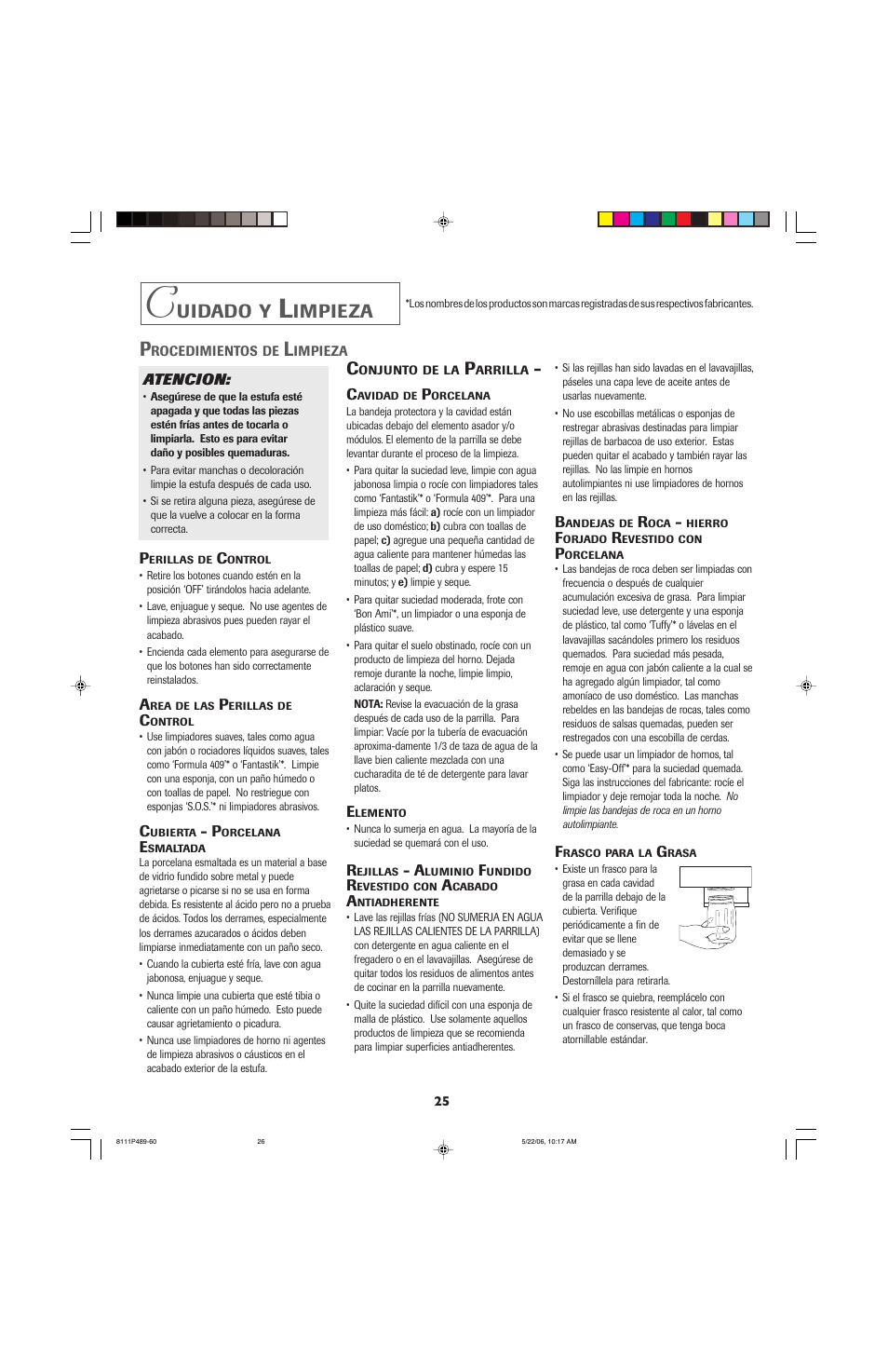 Uidado, Impieza | Jenn-Air JED7430 User Manual | Page 26 / 28