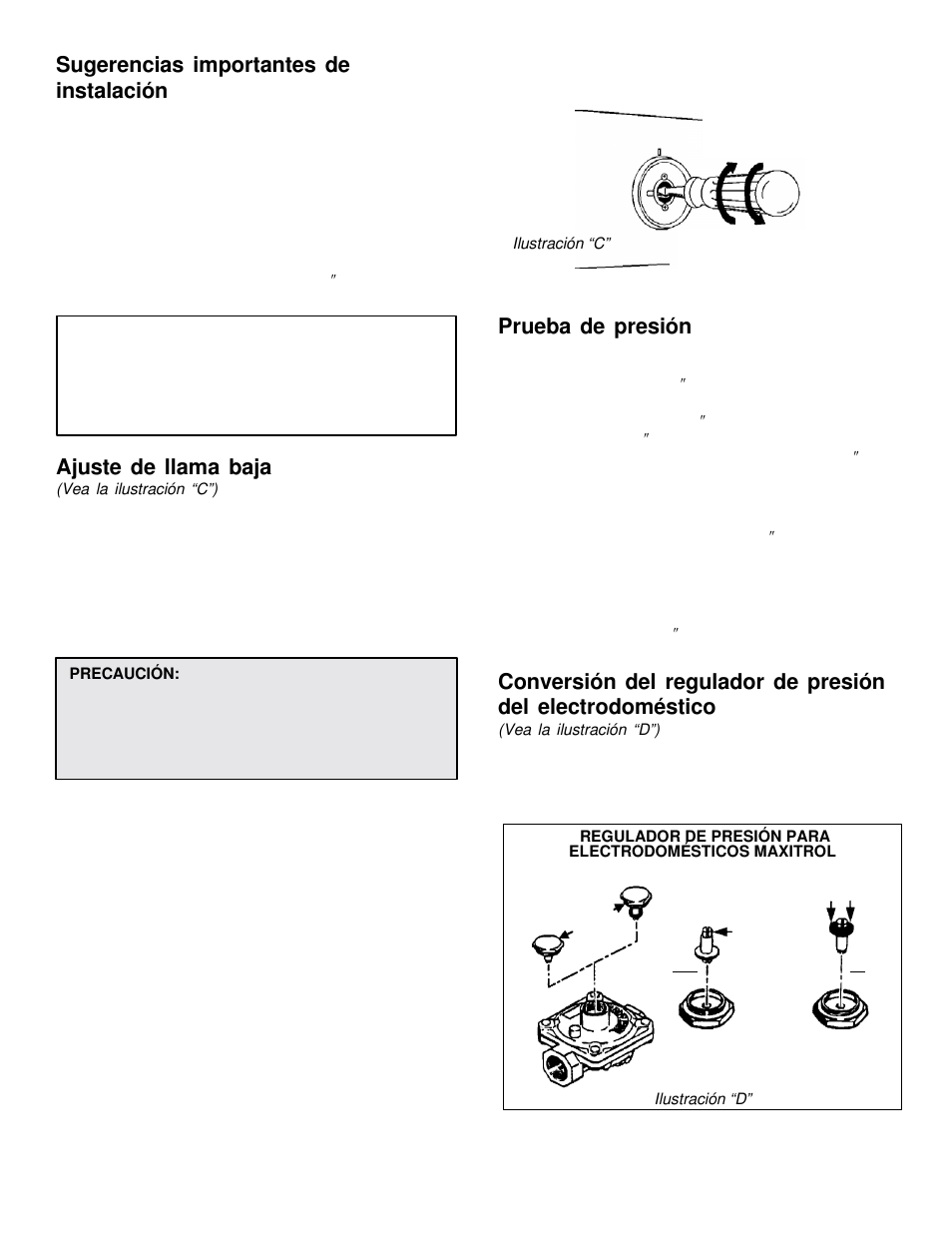 Prueba de presión, Sugerencias importantes de instalación, Ajuste de llama baja | Jenn-Air JGD8348CDP User Manual | Page 18 / 36