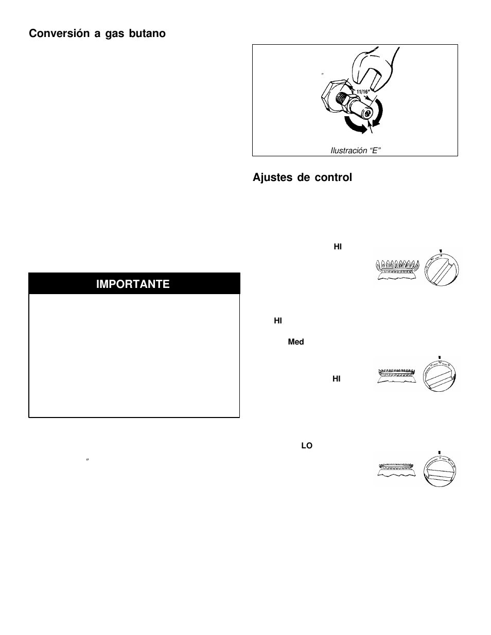 Ajustes de control, Conversión a gas butano, Importante | Jenn-Air JGD8348CDP User Manual | Page 19 / 36