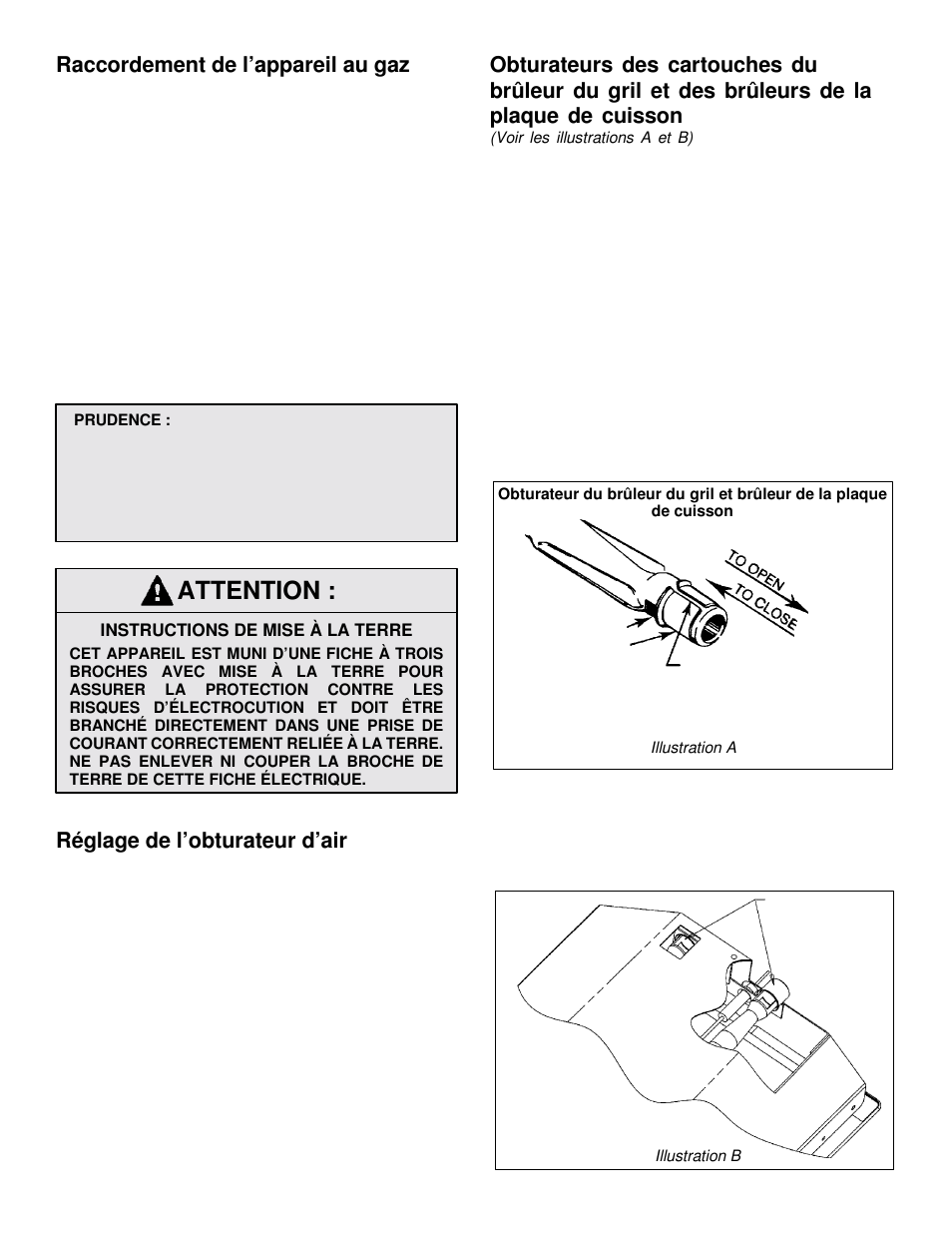 Attention, Raccordement de l’appareil au gaz, Réglage de l’obturateur d’air | Jenn-Air JGD8348CDP User Manual | Page 29 / 36