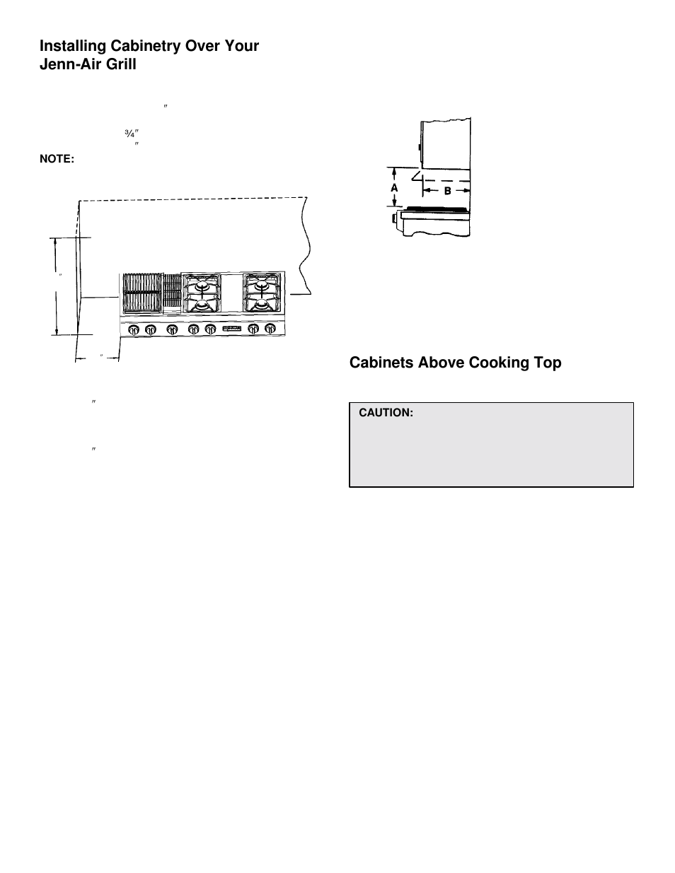 Installing cabinetry over your jenn-air grill, Cabinets above cooking top | Jenn-Air JGD8348CDP User Manual | Page 3 / 36