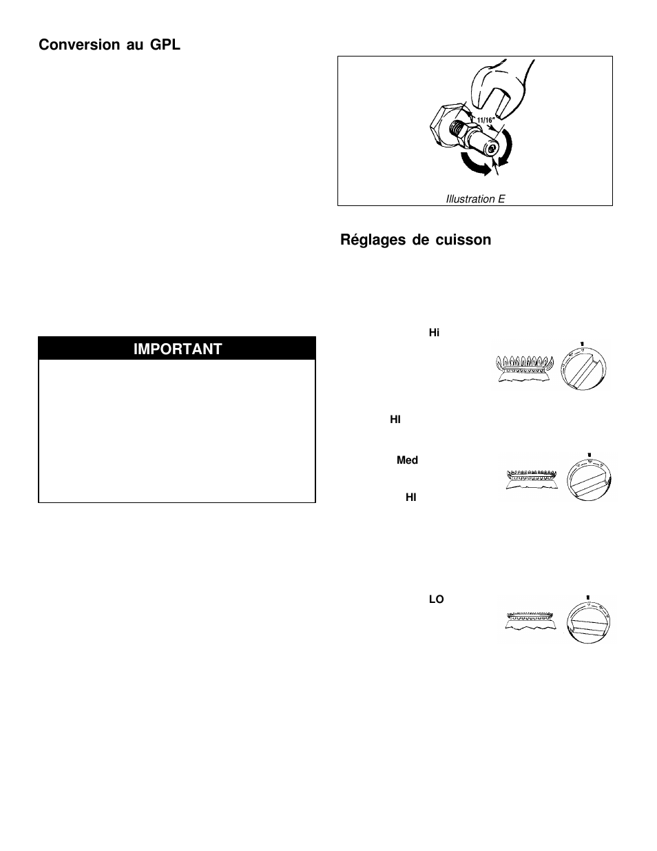 Conversion au gpl, Important, Réglages de cuisson | Jenn-Air JGD8348CDP User Manual | Page 31 / 36