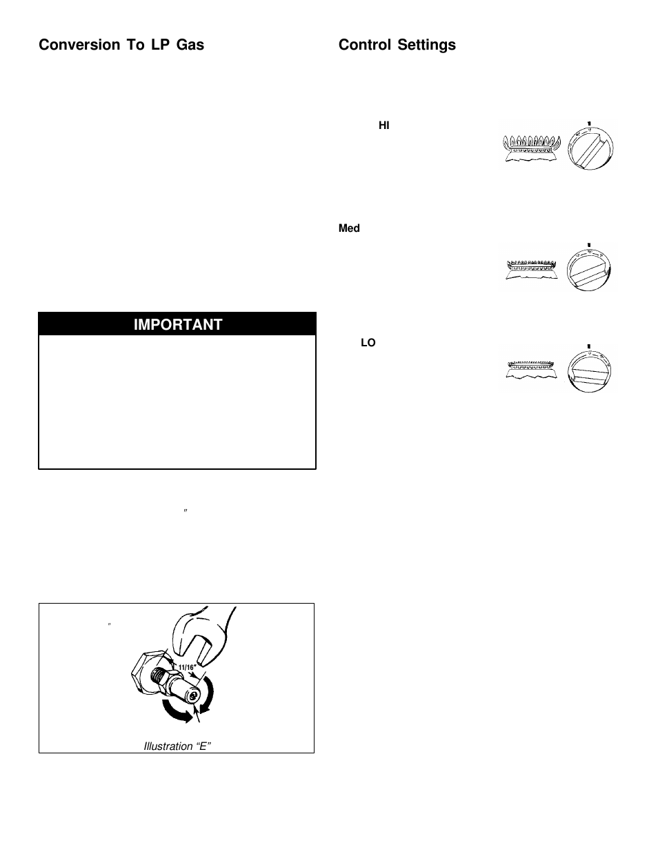 Conversion to lp gas, Important, Control settings | Jenn-Air JGD8348CDP User Manual | Page 7 / 36