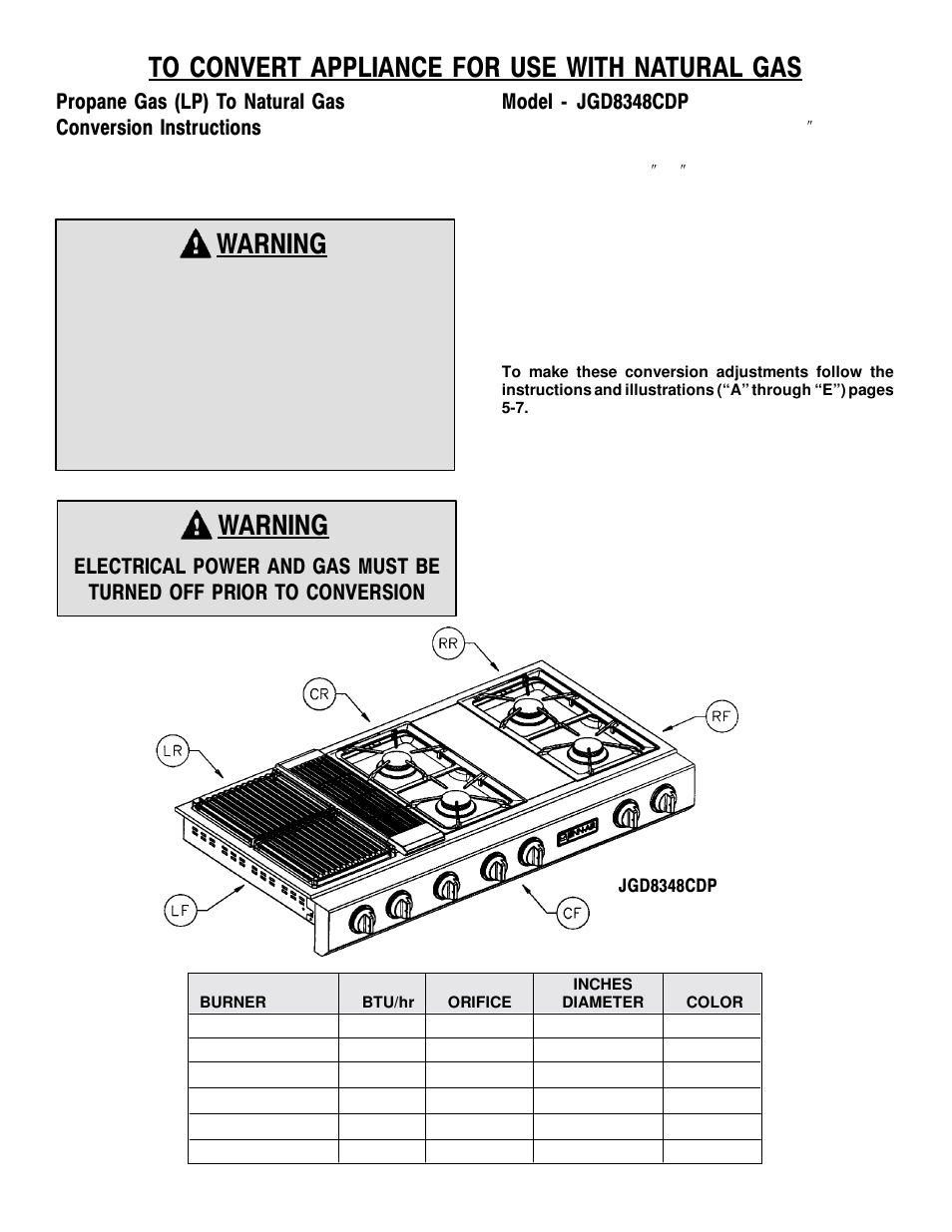 Warning, Model - jgd8348cdp | Jenn-Air JGD8348CDP User Manual | Page 9 / 36