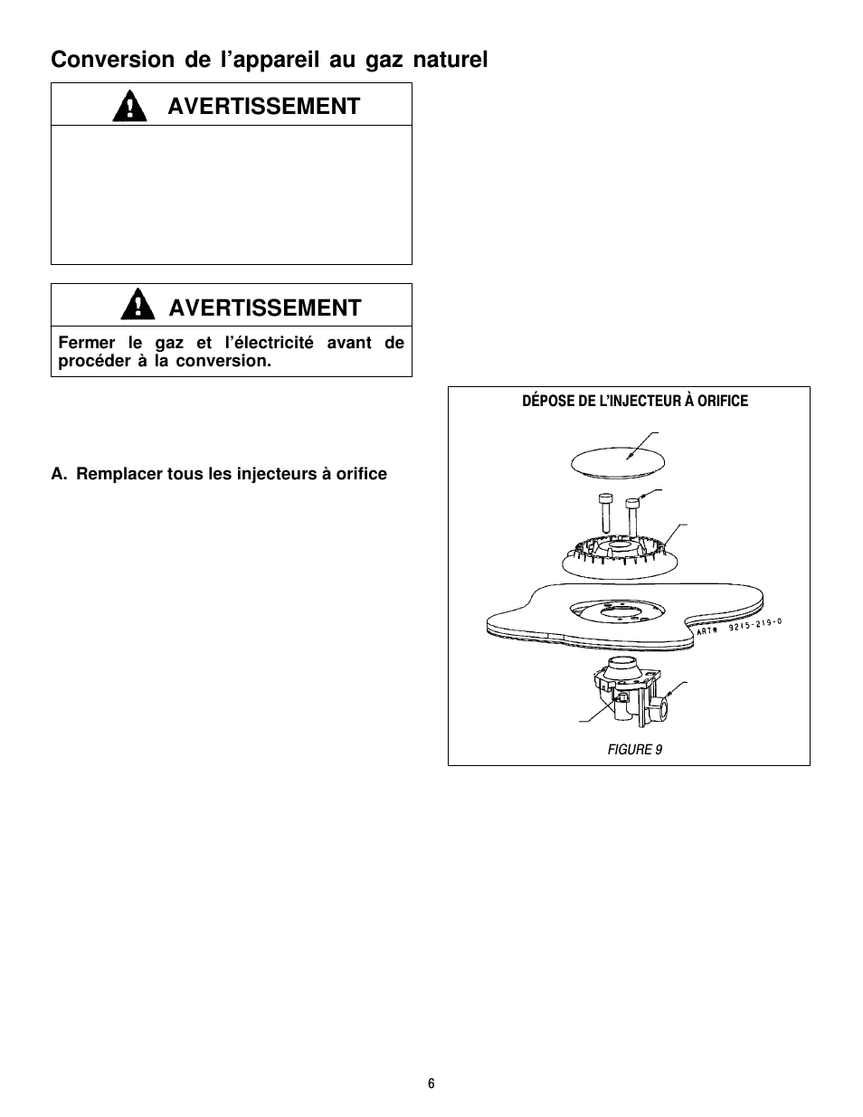 Conversion de l’appareil au gaz naturel, Avertissement | Jenn-Air JGCP430ADP User Manual | Page 30 / 36